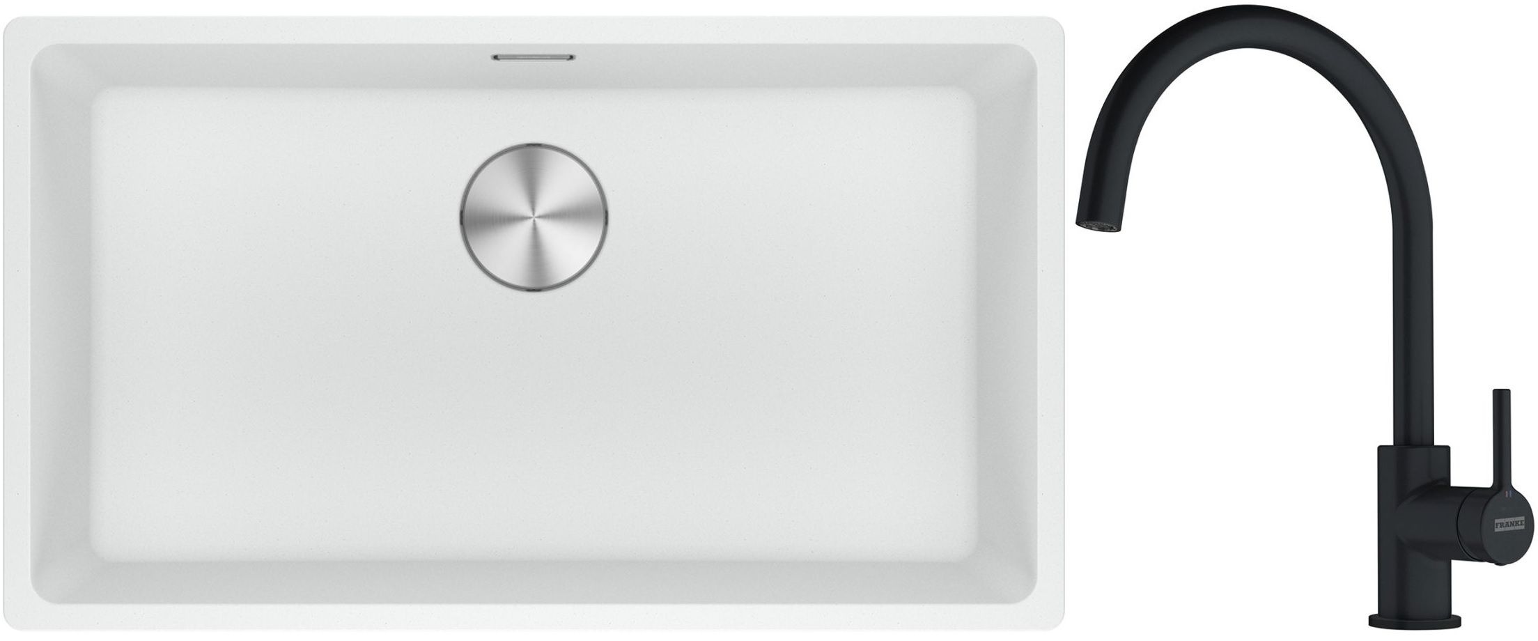 Franke Maris MRG 110-72 zlewozmywak 72x40 cm Fragranite biały polarny z baterią kuchenną Lina czarny mat (1250687263, 1150626019)