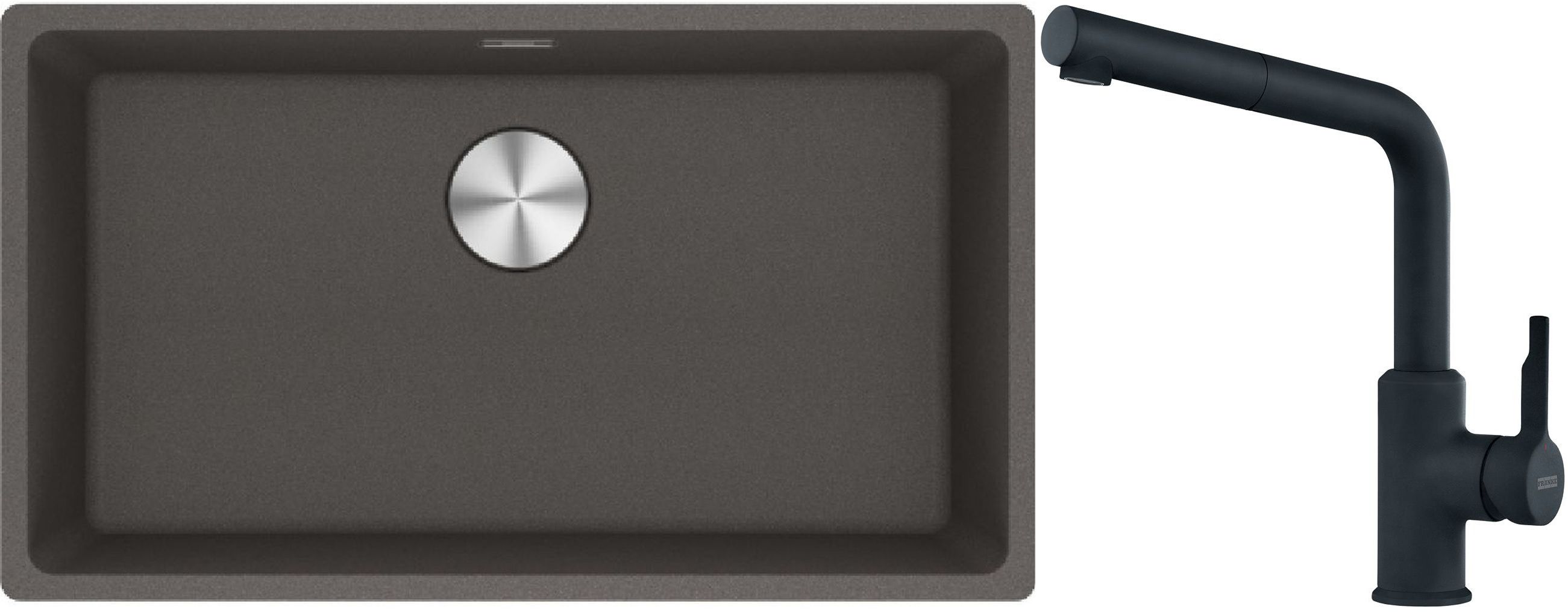 Franke Maris MRG 110-72 zlewozmywak granitowy 75,3x43,3 cm szary/grafitowy/onyx z baterią kuchenną Urban czarny mat (1250716377, ...