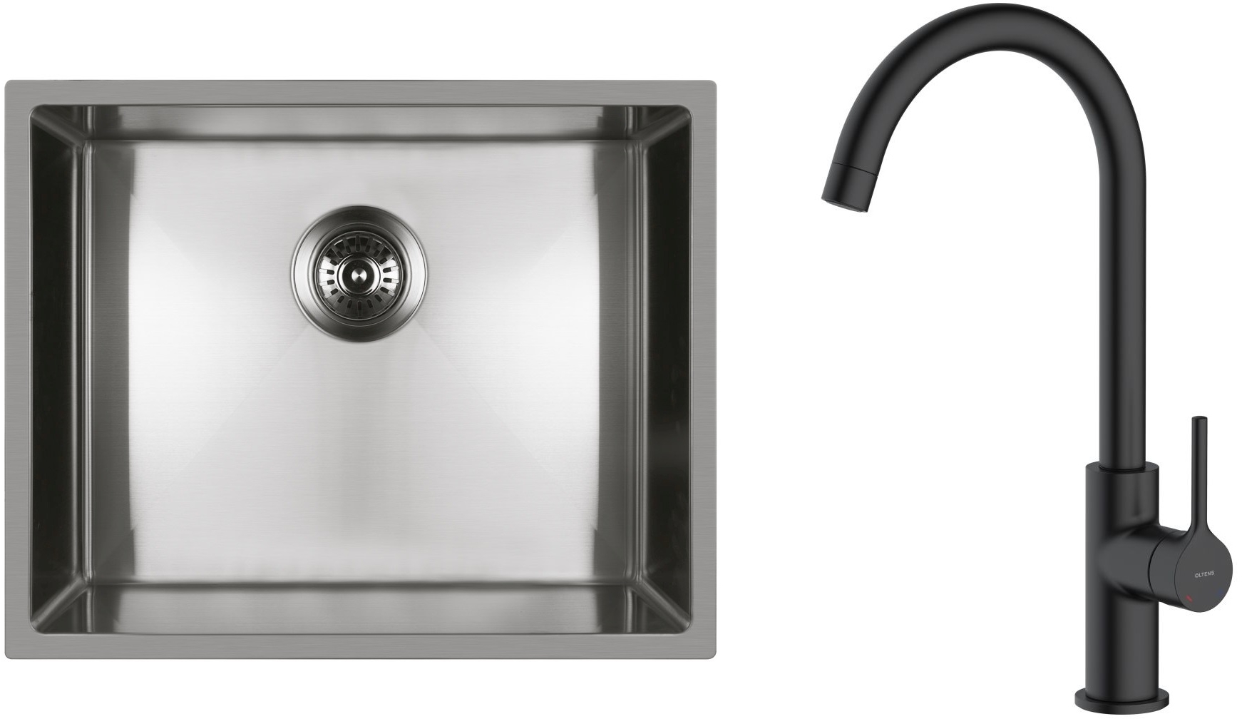 Zestaw Oltens Stalvask zlewozmywak stalowy 54x44 cm z baterią kuchenną Skafta stal polerowana/czarny mat (71101100, 35206300) - Wysyłka w 24h