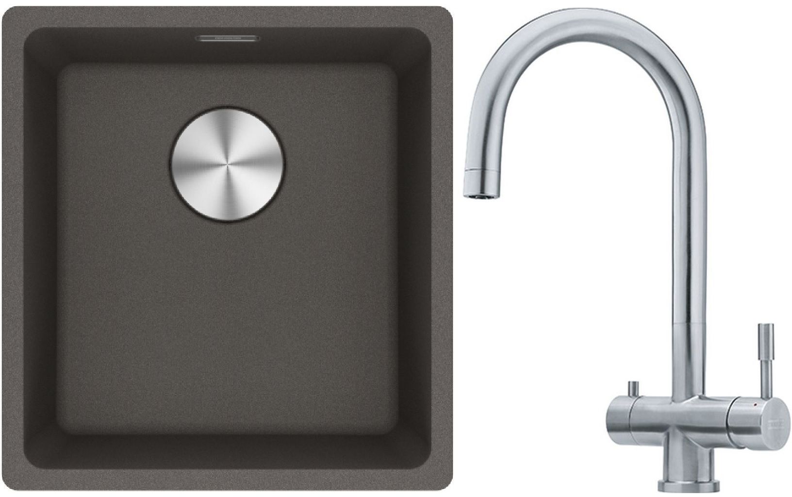 Franke Maris MRG 110-37 zlewozmywak granitowy 43x40 cm łupkowy szary z baterią kuchenną Eos stal szlachetna (1250716374, 1200179979)