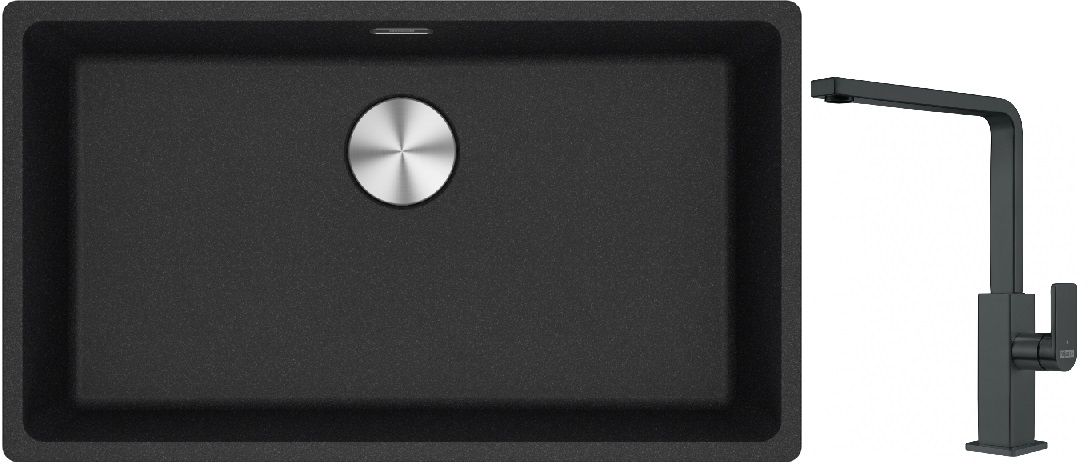 Franke Maris MRG 110-72 zlewozmywak 72x40 cm Fragranite onyx z baterią kuchenną Mythos czarna stal szlachetna (1250687261, 1150550441)