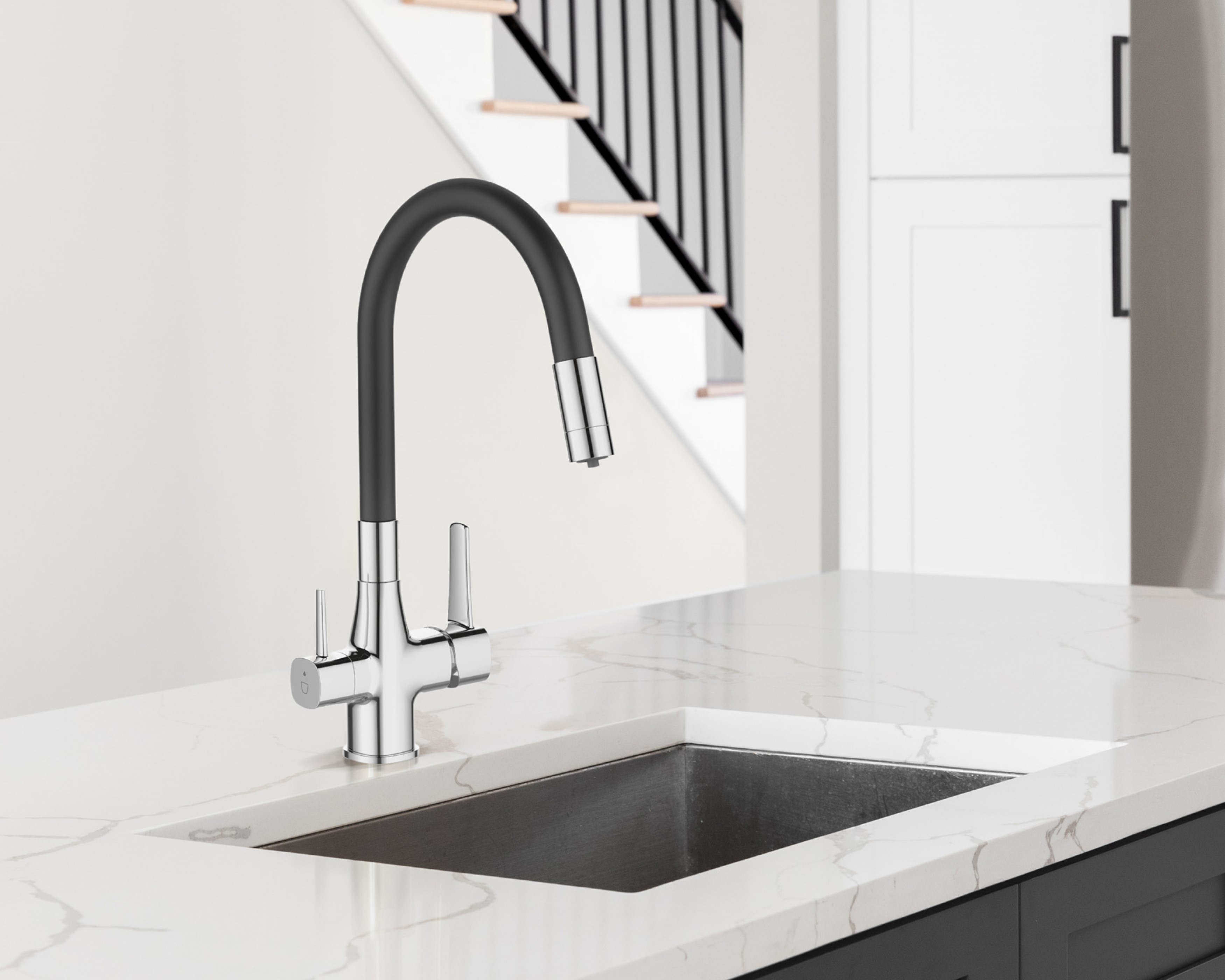 Invena Glamour bateria kuchenna z filtrem stojąca chrom-czarna BZ02F08