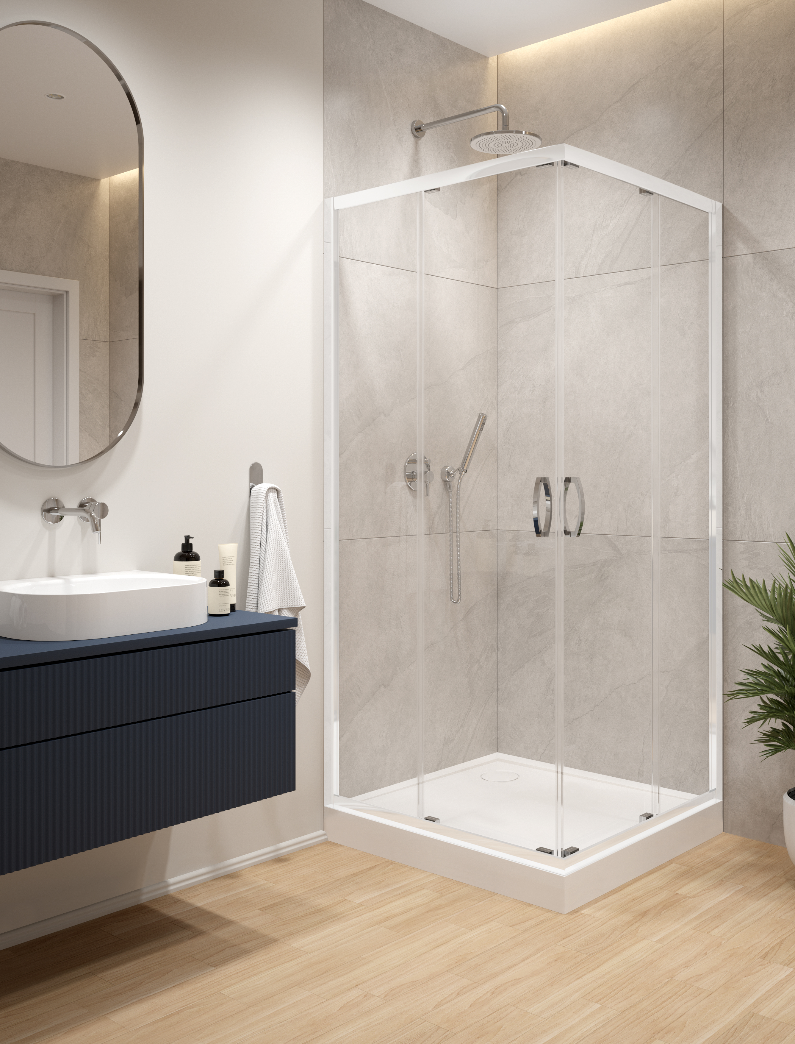 Sanplast Fris kabina z brodzikiem 80x80 cm kwadratowa biały połysk/szkło przezroczyste 602-330-1050-01-400