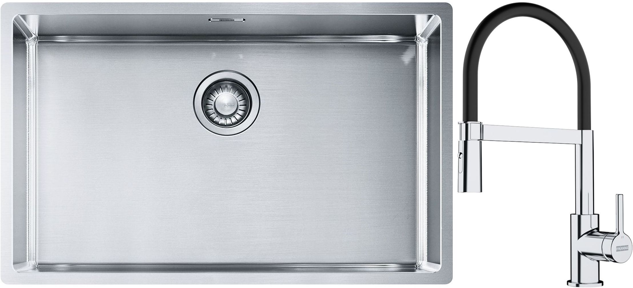 Franke Box BXX 210/110-68 zlewozmywak 72,5x45 cm stalowy z baterią kuchenną Lina chrom/czarny (1270453658, 1150626085) - Wysyłka w 24h