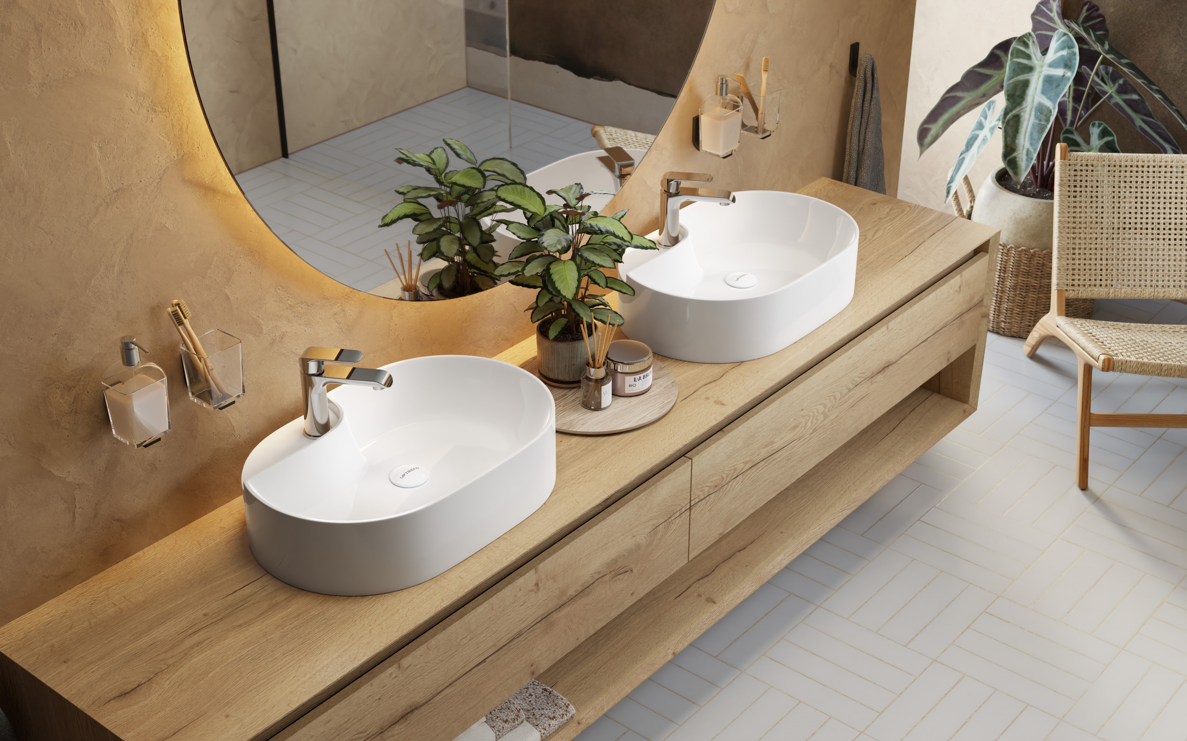 Uptrend Gloria umywalka 60x40 cm owalna nablatowa biała TR41302