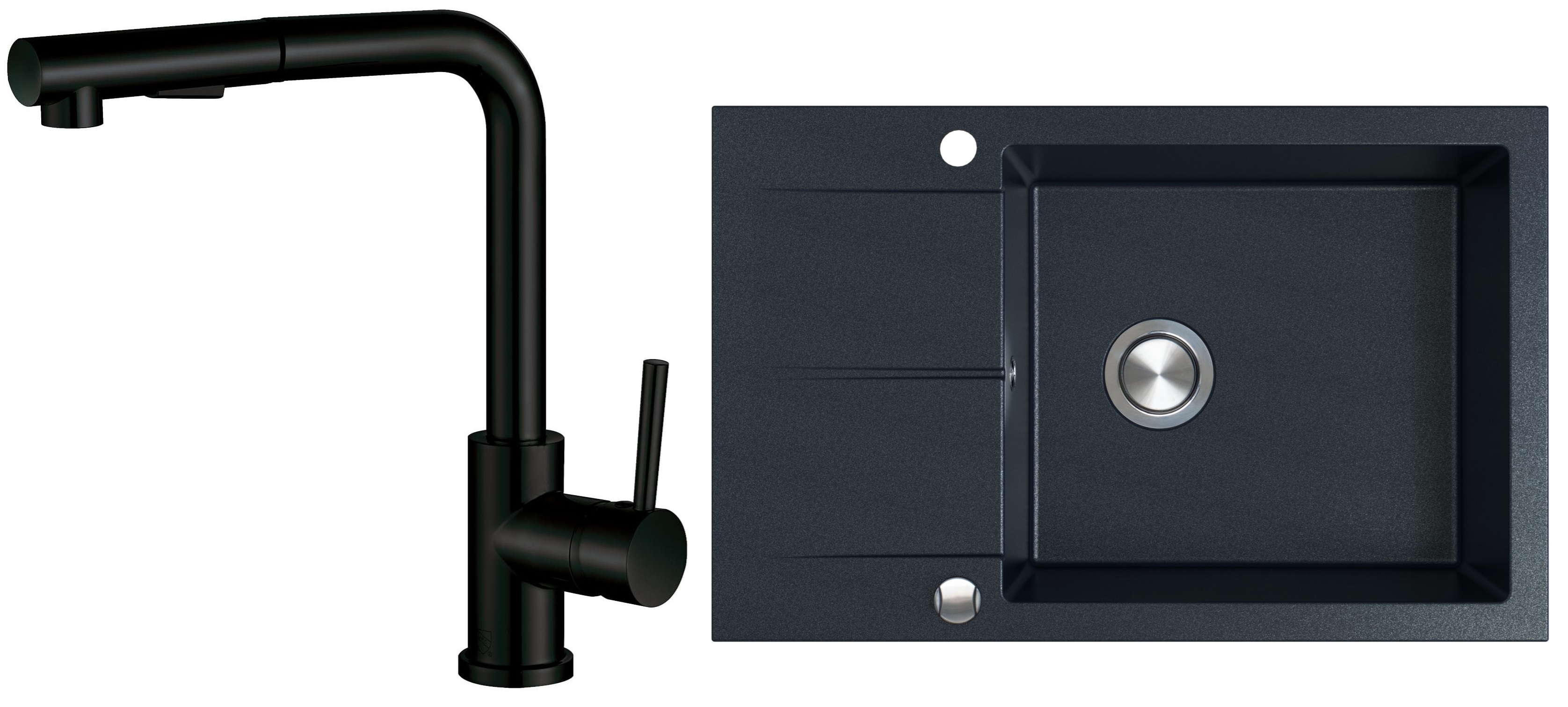 Berg Hobart zlewozmywak granitowy 78x50 cm z baterią kuchenną Porta onyx/czarny mat (BRQ1411AXL, 130231PH)