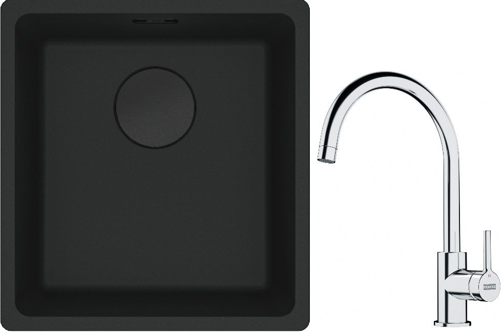 Franke Maris MRG 110-37 zlewozmywak 40x37 cm Fragranit + czarny mat z baterią kuchenną Lina chrom (1250697760, 1150693228)