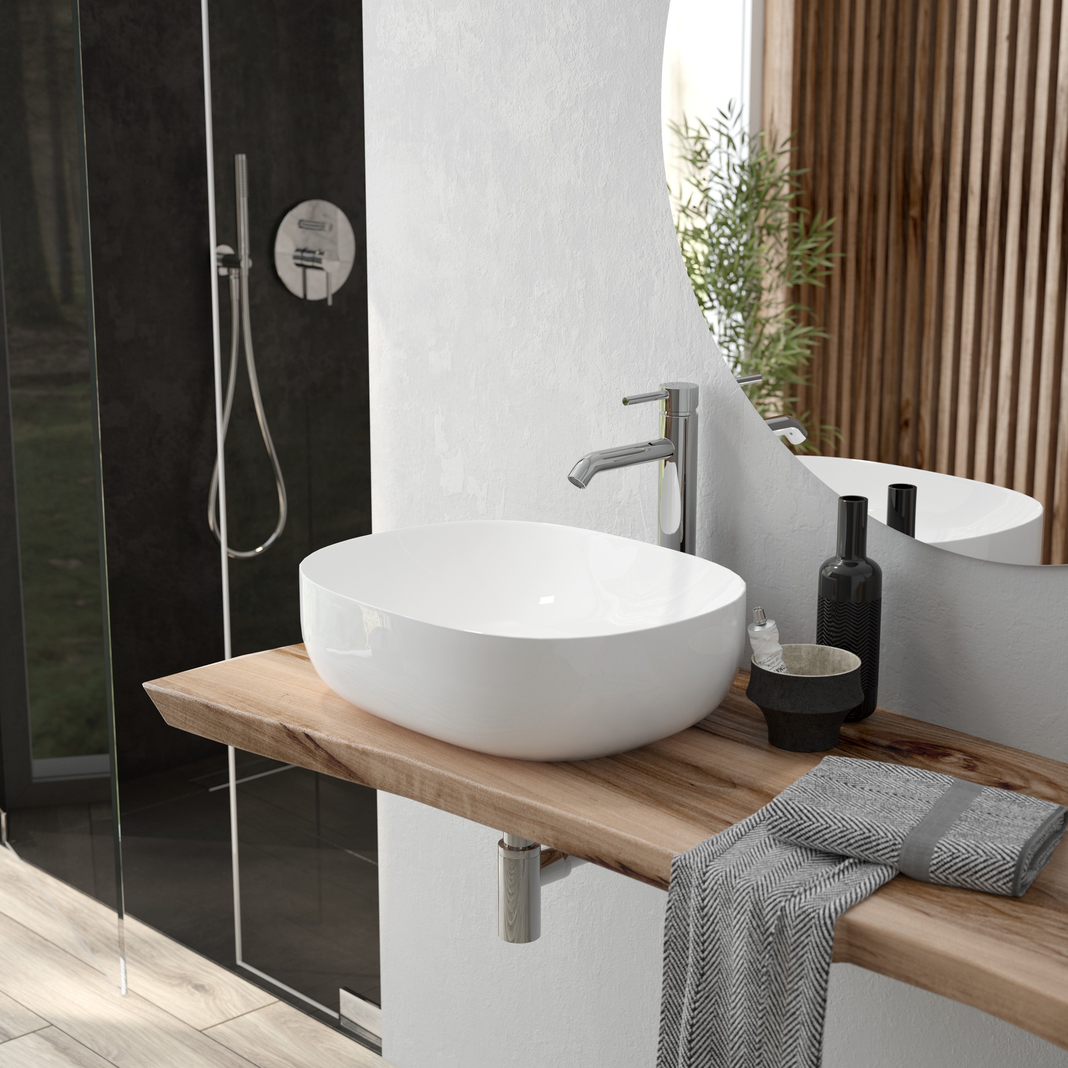 Oltens Hamnes Thin umywalka 49,5x35,5 cm nablatowa owalna z powłoką SmartClean biała 40819000 - Wysyłka w 24h