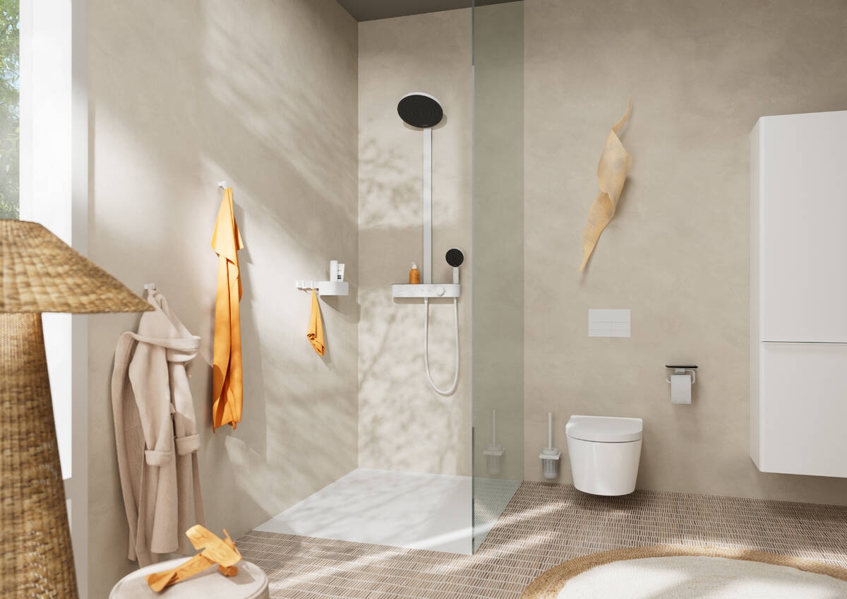 Hansgrohe Pulsify S ShowerTablet Select zestaw prysznicowy ścienny termostatyczny z deszczownicą biały mat 24240700