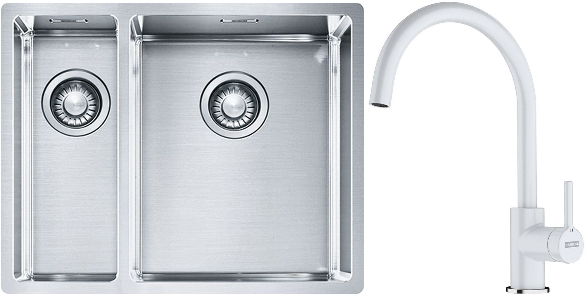 Franke Box BXX 260/160-34-16 zlewozmywak 56x45 cm stalowy z baterią kuchenną Lina biały polarny (1270369916, 1150626024)