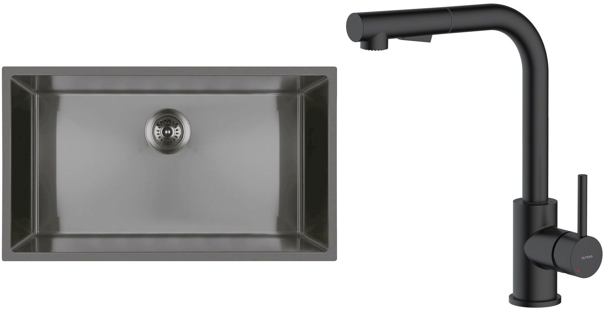 Zestaw Oltens Stalvask zlewozmywak stalowy 76x44 cm z baterią kuchenną Myvat czarny/czarny mat (71102300, 35205300) - Wysyłka w 24h