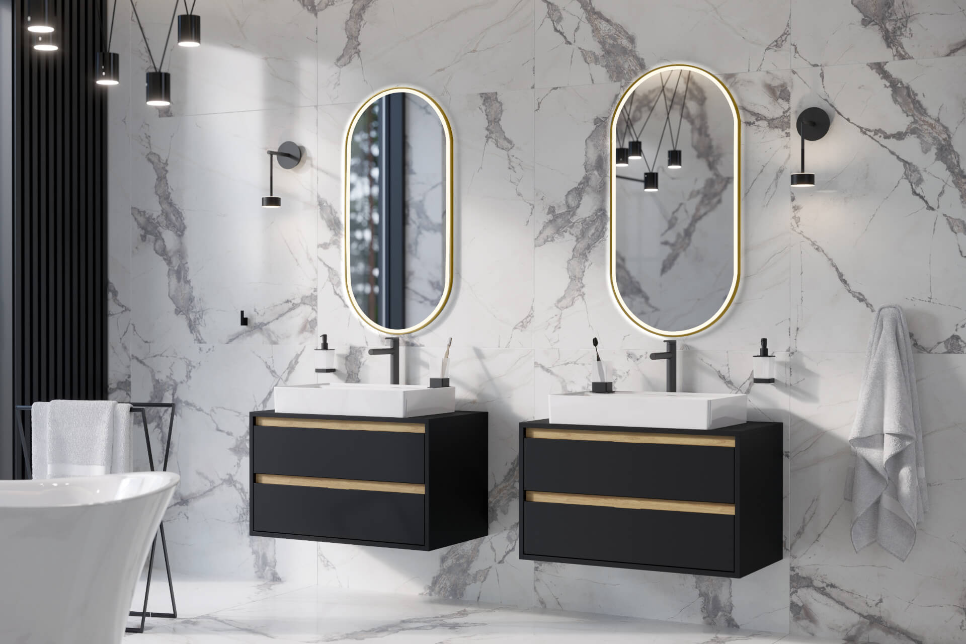 Excellent Corido lustro 50x100 cm owalne z oświetleniem z matą grzewczą z ramą miedź szczotkowana DOEX.CO100.050.CB