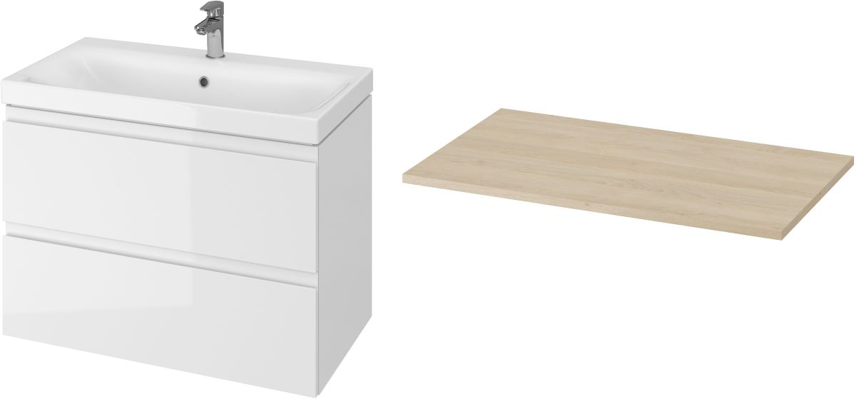 Cersanit Moduo zestaw 80 cm szafka podumywalkowa z blatem biały/dąb (S590023, S929008) - Wysyłka w 24h