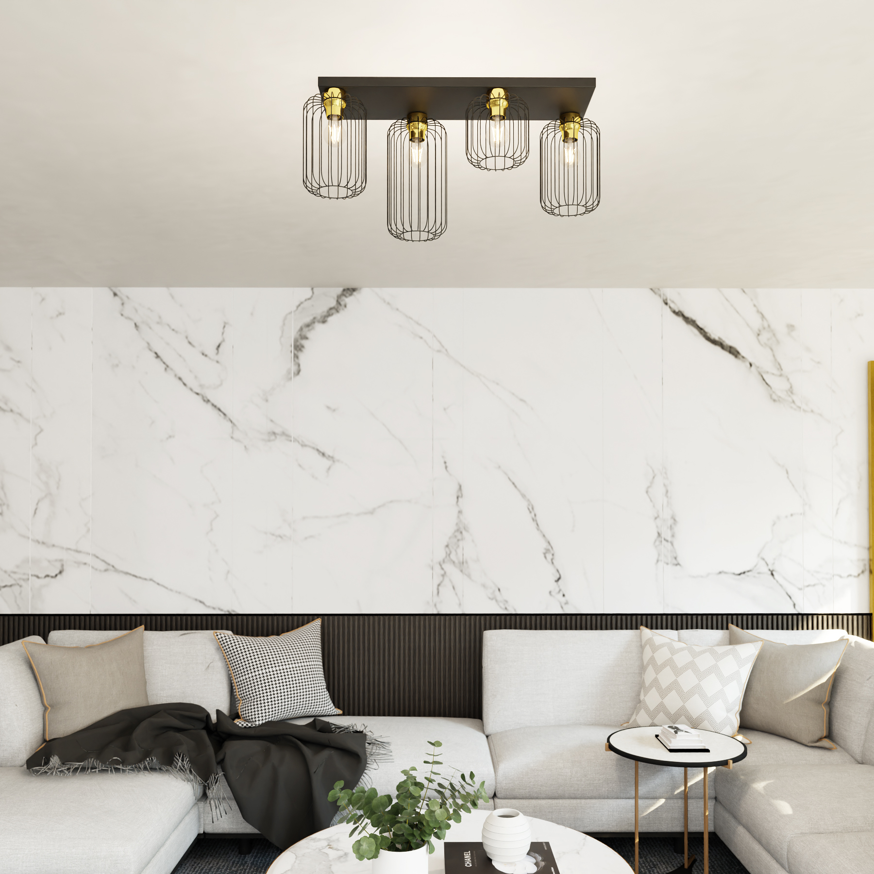 Emibig Barn lampa podsufitowa 4x15 W czarna-złota 1366/4