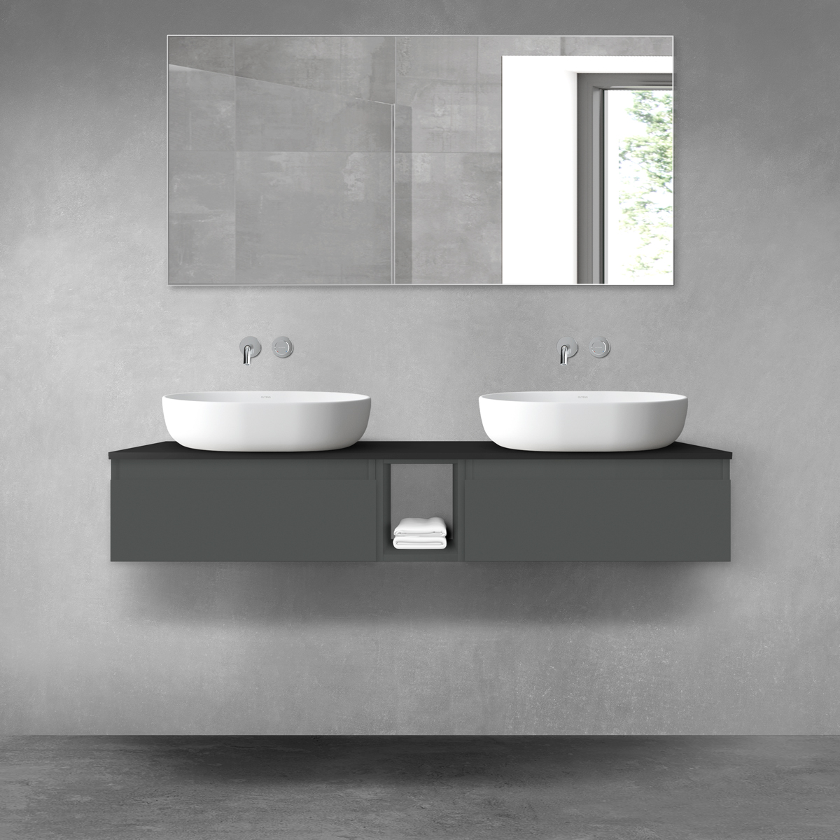 Oltens Vernal zestaw mebli łazienkowych 140 cm z blatem grafit mat/czarny mat 68648400 - Wysyłka w 24h