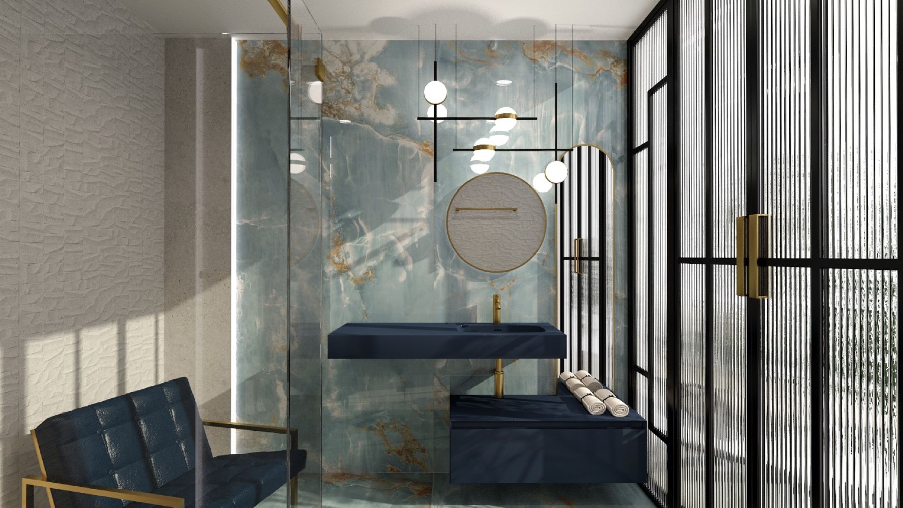 Elita Dimple umywalka 121x46 cm prostokątna ścienna prawa navy blue matt RE041202027030