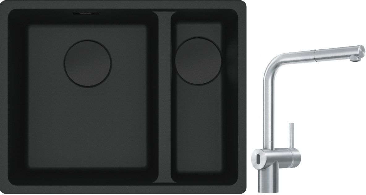 Franke Maris MRG 160-34-15SBR zlewozmywak 52x40 cm Fragranite czarny mat z baterią kuchenną Atlas Neo Sensor stal szlachetna (1250697755, ...