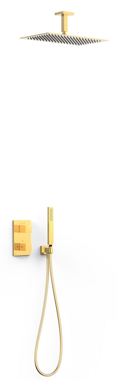 Tres Therm-Box zestaw prysznicowy podtynkowy termostatyczny z deszczownicą złoty połysk 24-K 20225053OR