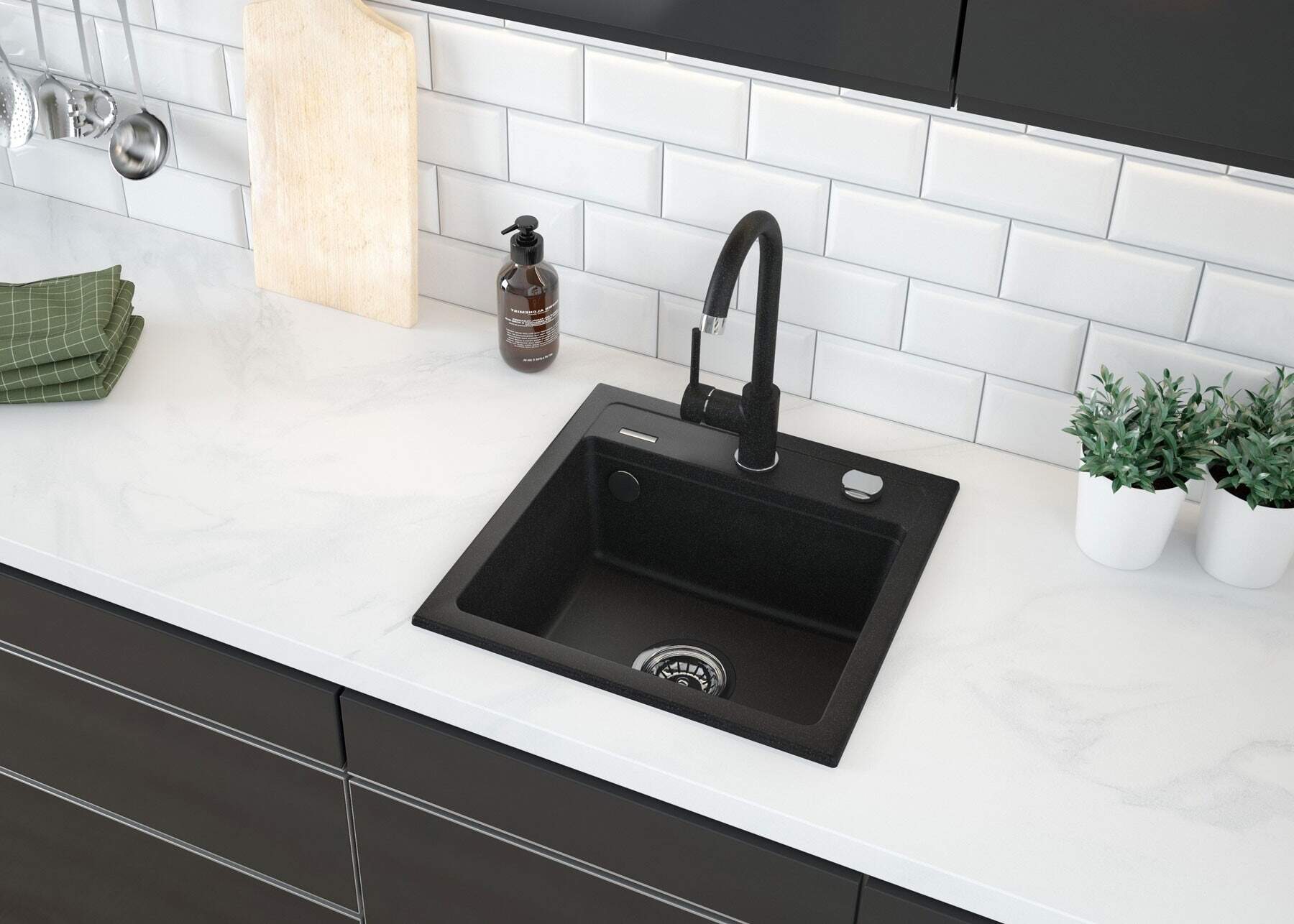 Deante Zorba zlewozmywak granitowy 44x44 cm wpuszczany grafitowy ZQZ2103