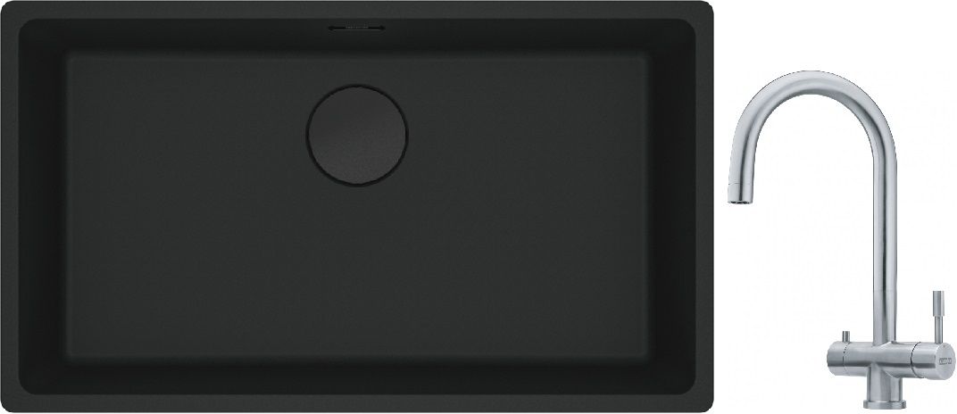 Franke Maris MRG 110-72 zlewozmywak 72x40 cm Fragranite czarny mat z baterią kuchenną Eos stal szlachetna (1250697757, 1200179979)