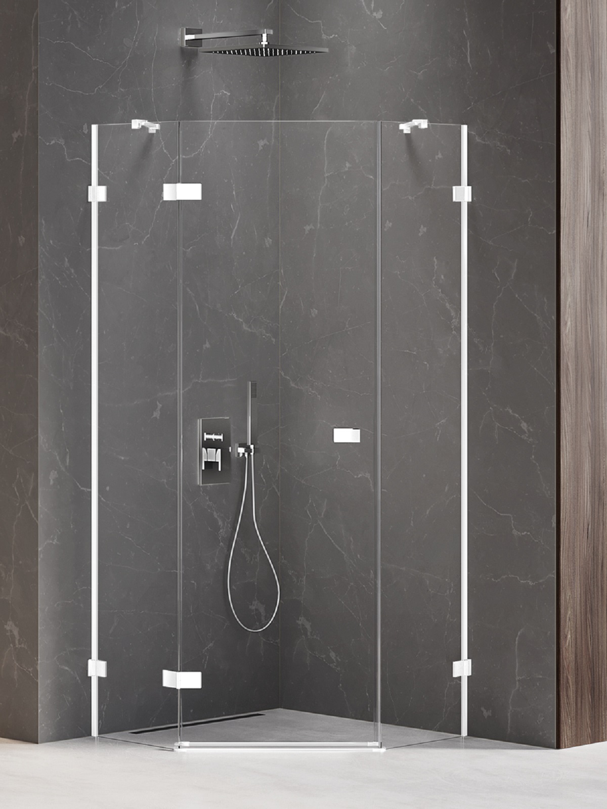 New Trendy Avexa White kabina prysznicowa 80x80 cm pięciokątna lewa biały mat/szkło przezroczyste EXK-3862