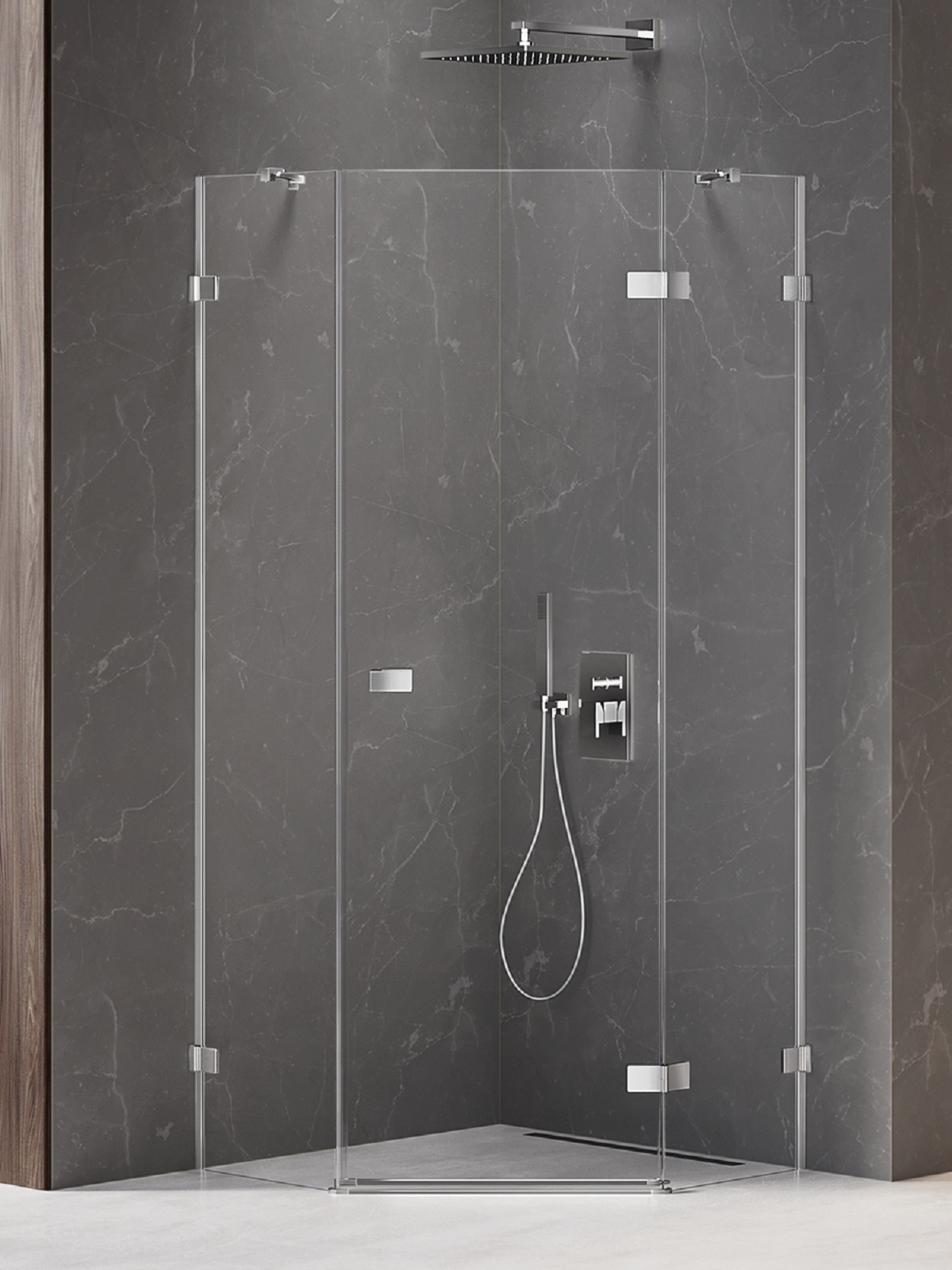 New Trendy Avexa kabina prysznicowa 80x80 cm pięciokątna prawa chrom/szkło przezroczyste EXK-3885