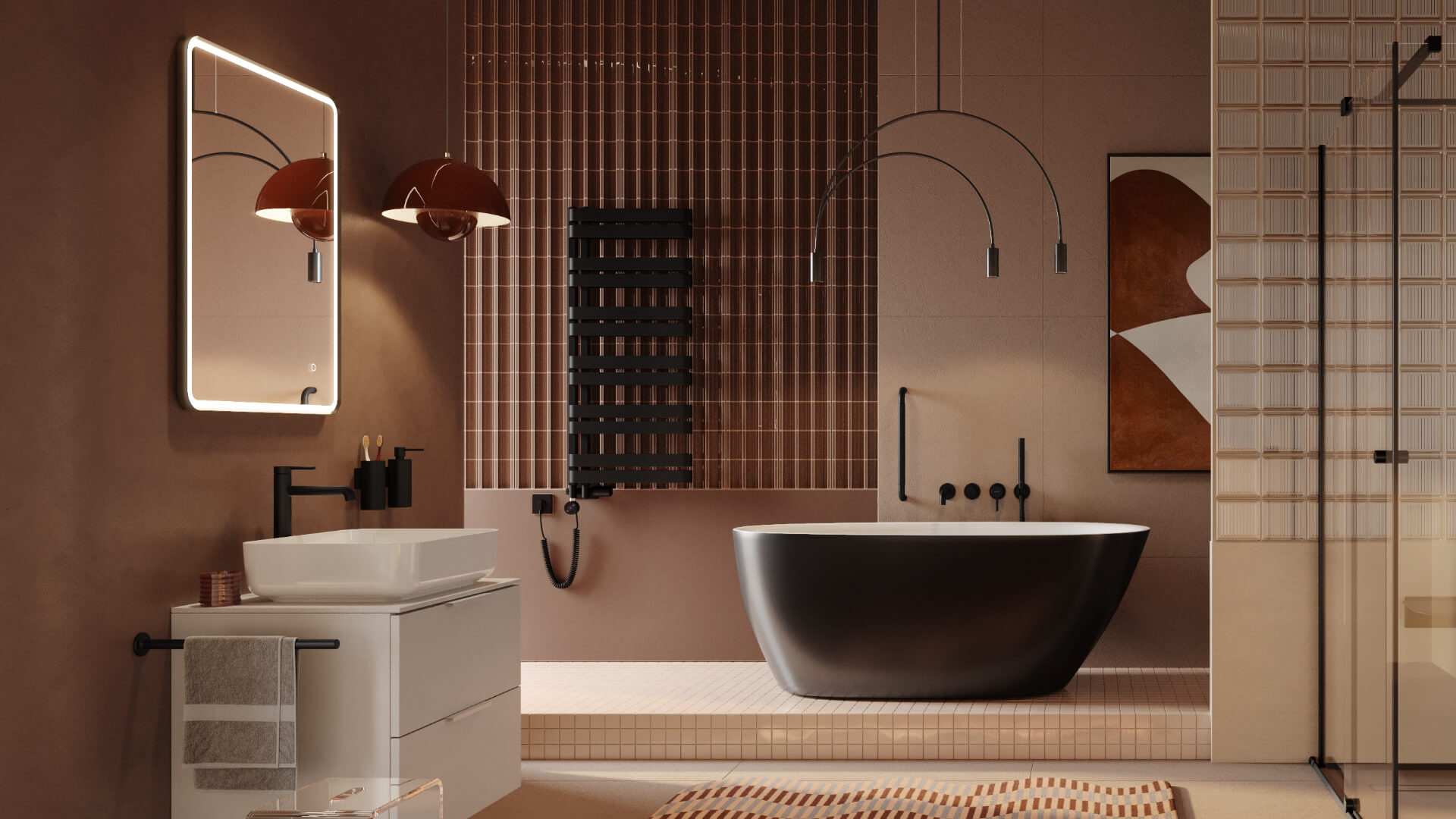 Excellent Corido lustro 60x80 cm prostokątne z oświetleniem z matą grzewczą z ramą czarny mat DOEX.CO080.060.BL