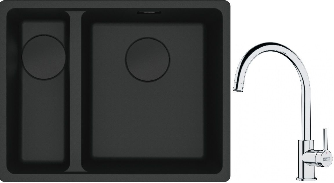 Franke Maris MRG 160-34-15SBL zlewozmywak 52x40 cm Fragranite czarny mat z baterią kuchenną Lina chrom (1250697756, 1150693228)