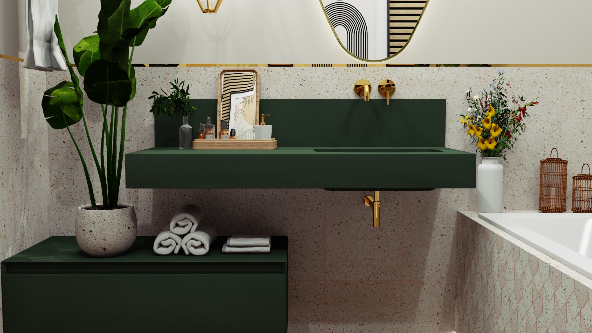 Elita Dimple umywalka 121x46 cm prostokątna ścienna forest green matt RE041202027010