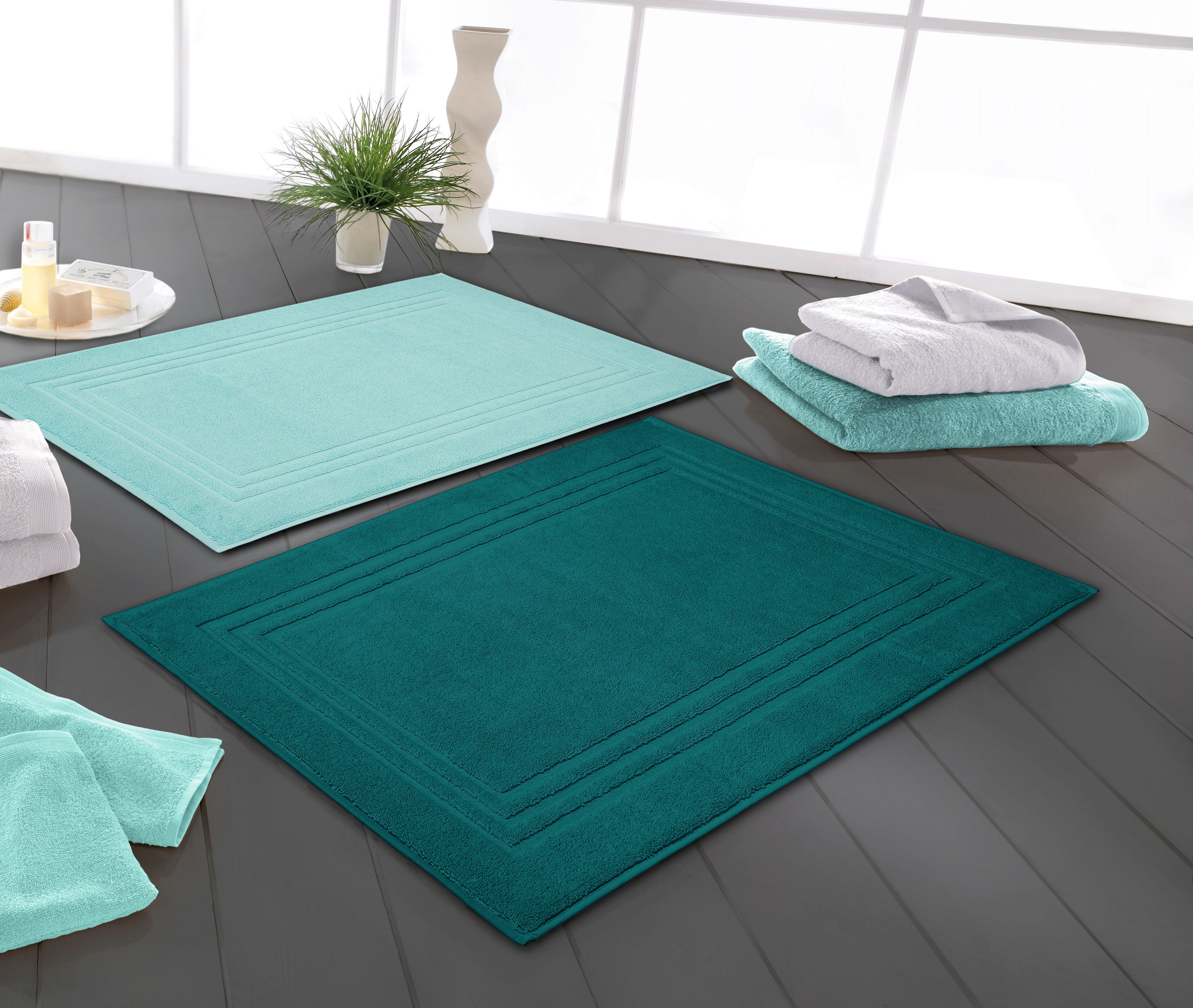 Kleine Wolke Lodge dywanik łazienkowy 80x50 cm bawełna morski 3009683207 - Wysyłka w 24h