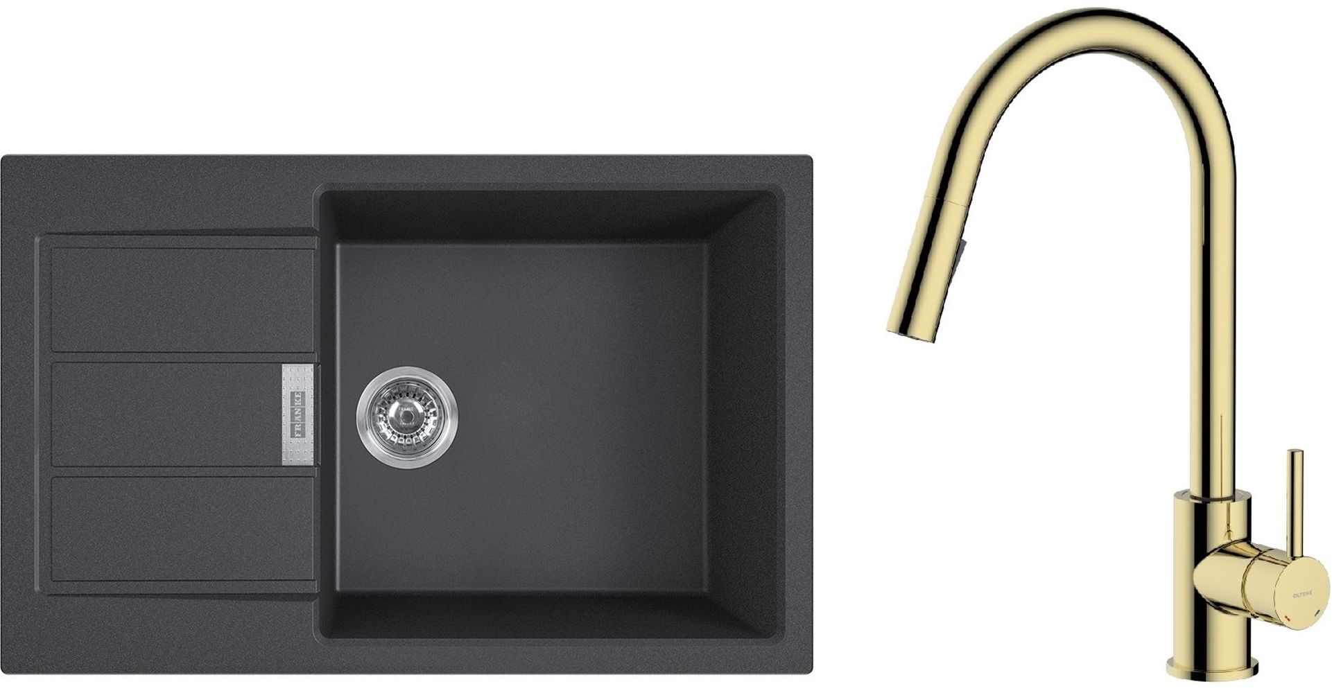Zestaw Franke Sirius 2.0 S2D 611-78 XL zlewozmywak 78x50 cm z baterią kuchenną Oltens Litla onyx/złoty połysk (1430618577, 35204800) - Wysyłka w 24h