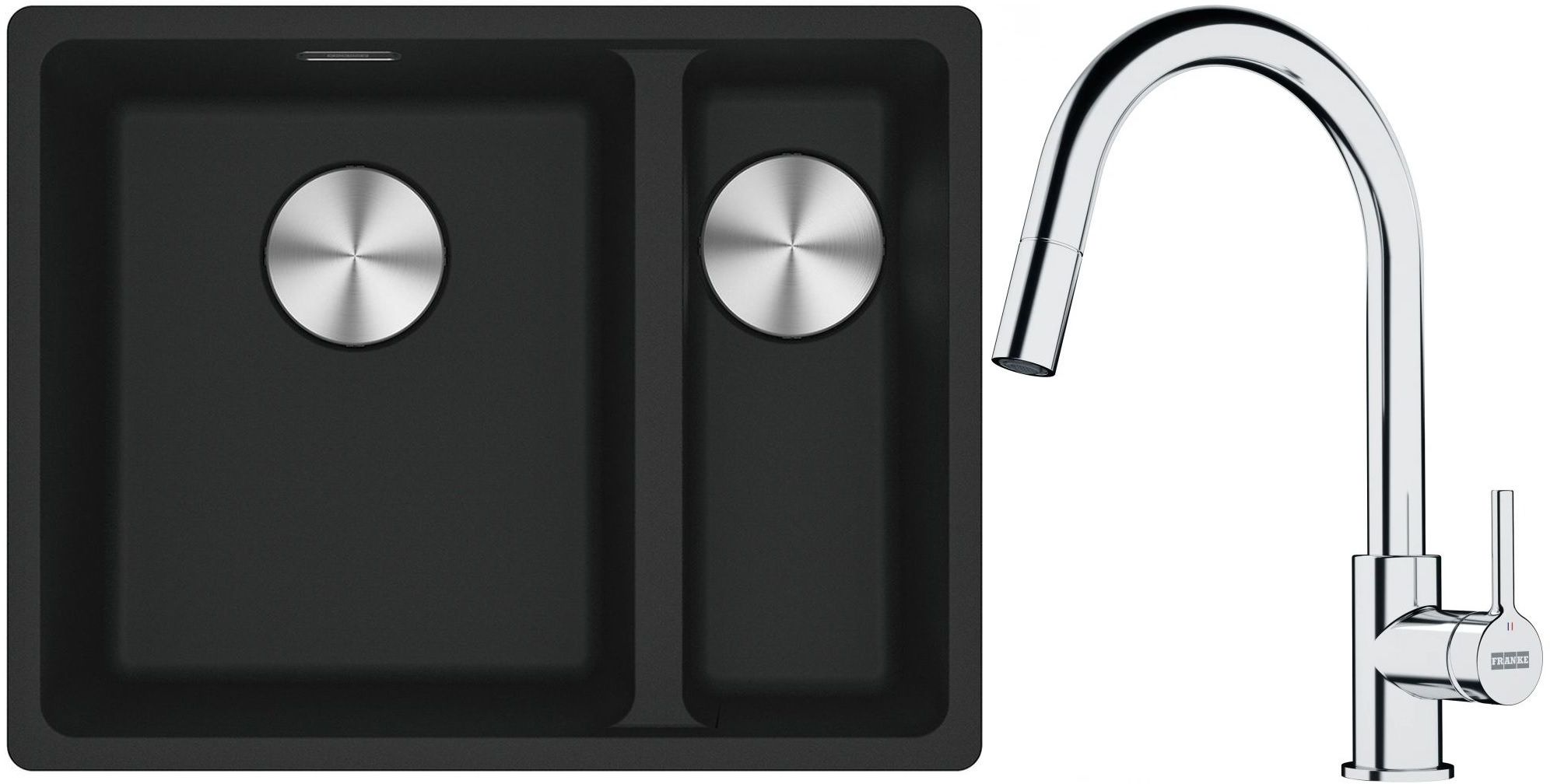 Franke Maris MRG 160-34-15SBR zlewozmywak 52x40 cm Fragranite czarny mat z baterią kuchenną Lina chrom (1250687264, 1150693229)