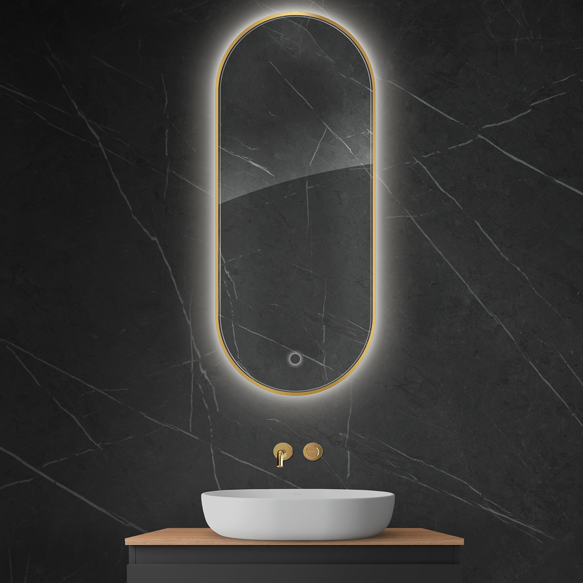 Oltens Nordlis lustro 50x120 cm owalne z oświetleniem od tyłu z matą grzewczą złoty 64114800 - Wysyłka w 24h