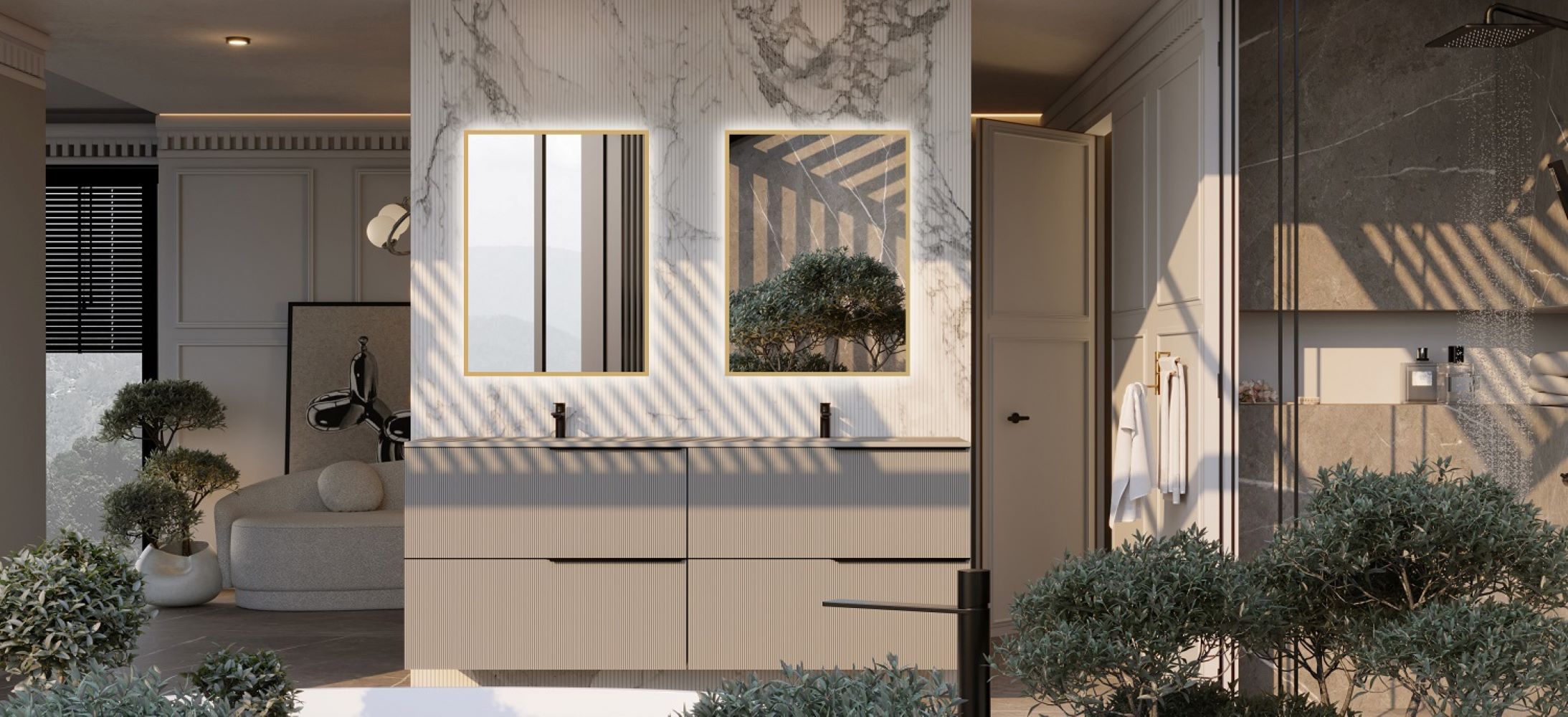 Elita Sharon Square lustro 60x80 cm prostokątne z oświetleniem złoty RE060603015570