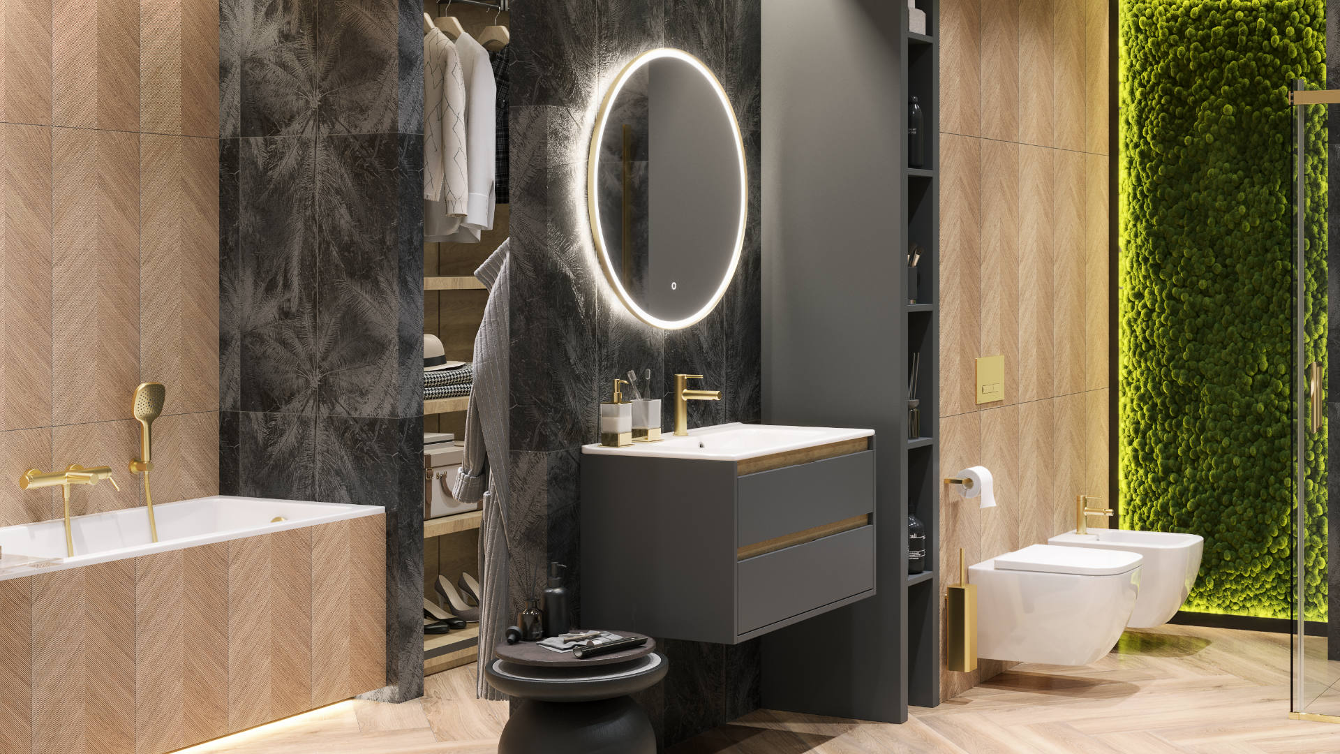 Excellent Corido lustro 100x100 cm okrągłe z oświetleniem z matą grzewczą złoty DOEX.CO100.GB