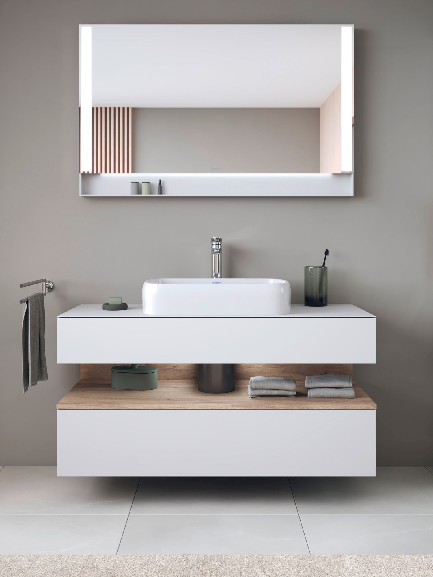 Duravit Qatego szafka 120 cm podumywalkowa wisząca biały mat/dąb QA4732055180010