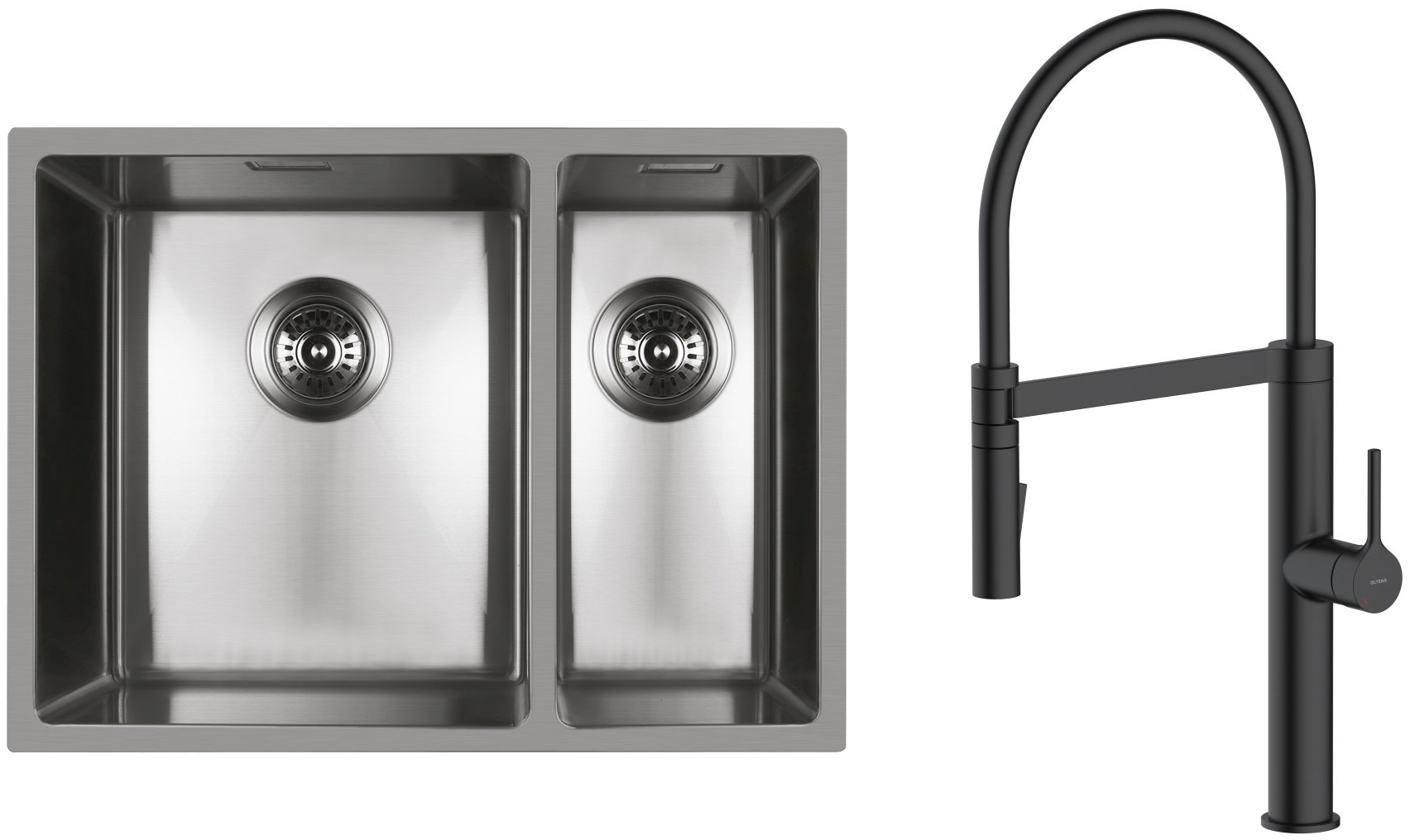 Zestaw Oltens Stalvask zlewozmywak stalowy 58x44 cm z baterią kuchenną Borga stal polerowana/czarny mat (71200100, 35207300) - Wysyłka w 24h