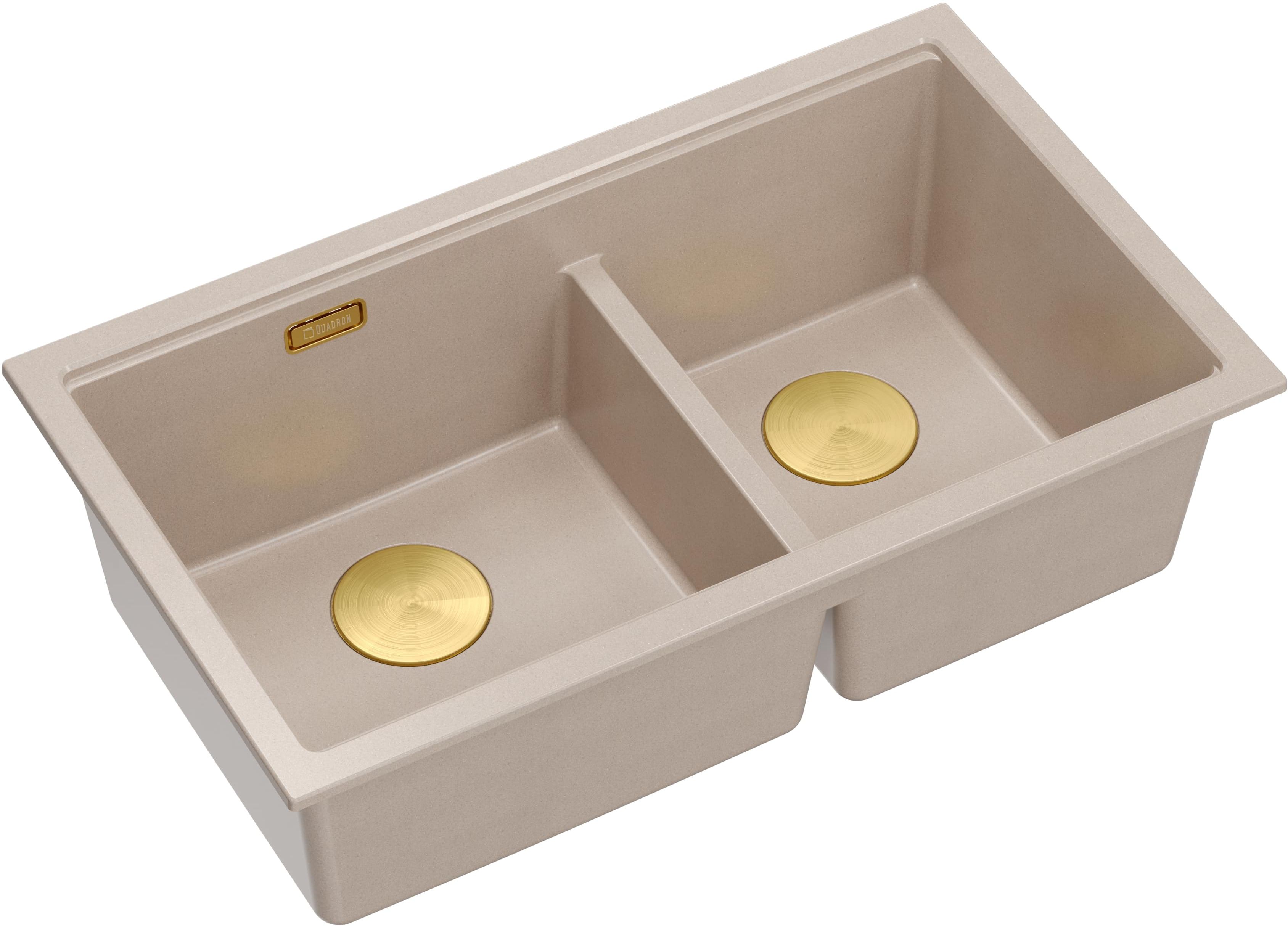 Quadron Logan 120 zlewozmywak GraniteQ 76x45 cm beż/elementy złote HQL7645U2_PVDG1_U