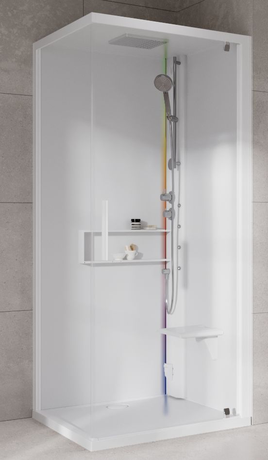 Novellini Glax 2 2.0 G+F kabina z hydromasażem 80 cm kwadratowa prawa parowa z brodzikiem total biała G22GF89DT5-1UU