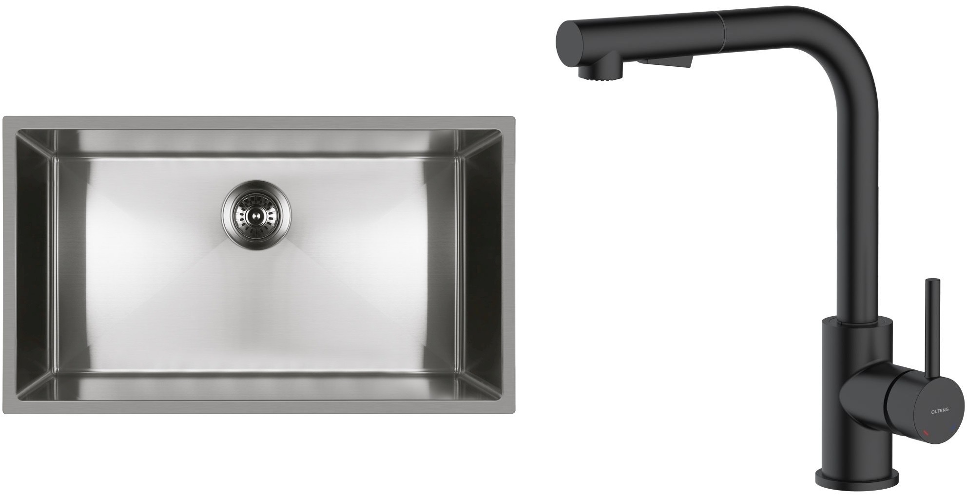 Zestaw Oltens Stalvask zlewozmywak stalowy 76x44 cm z baterią kuchenną Myvat stal polerowana/czarny mat (71102100, 35205300) - Wysyłka w 24h