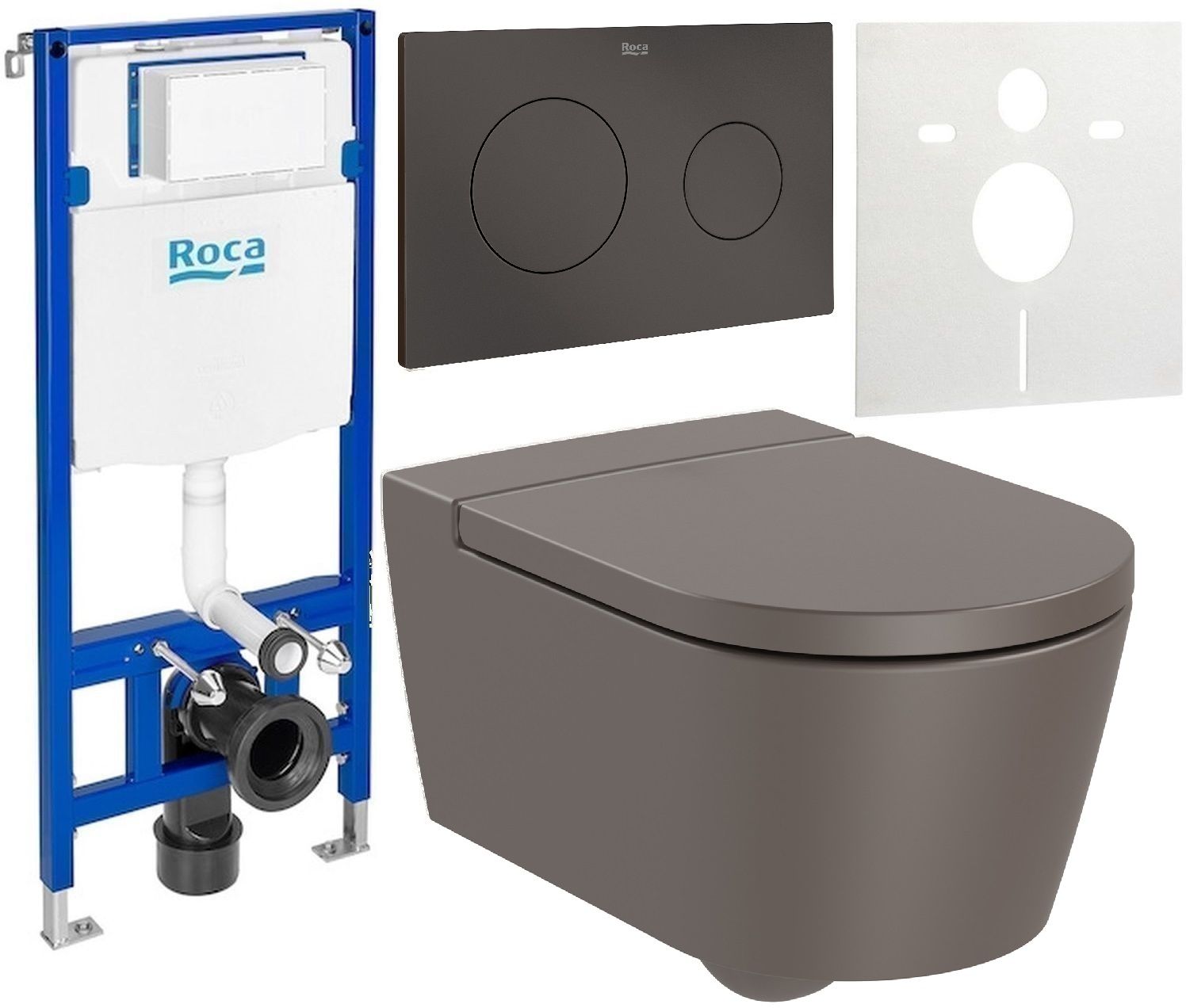 Zestaw Roca Inspira miska WC wisząca Rimless z deską sedesową wolnoopadającą i stelaż podtynkowy Duplo One z przyciskiem ...