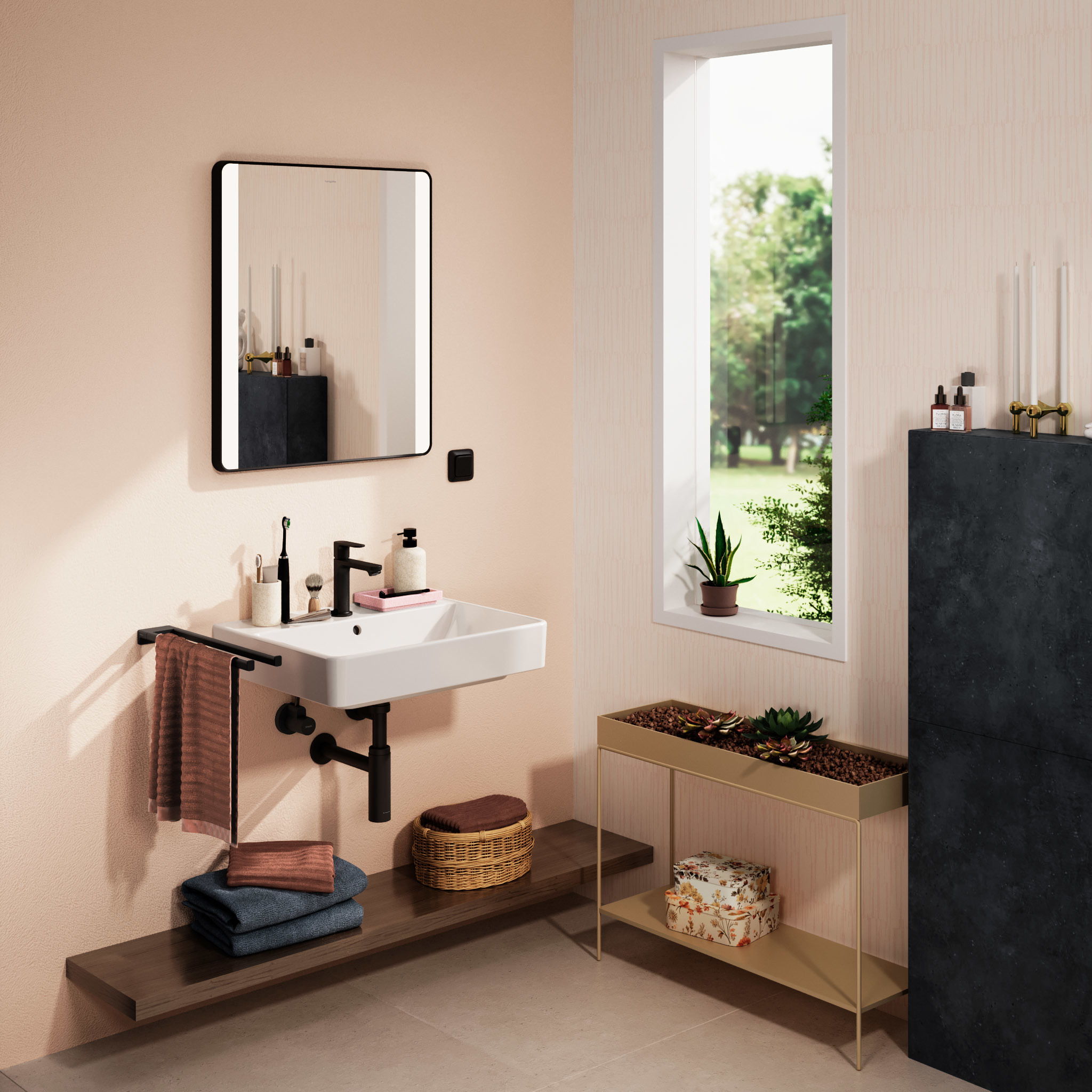 Hansgrohe Xarita Lite Q lustro 60x70 cm prostokątne z oświetleniem czarny mat 54962670