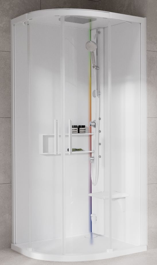 Novellini Glax 2 2.0 R kabina z hydromasażem 90x90 cm półokrągła parowa z brodzikiem total biała G22R99M5-1UU