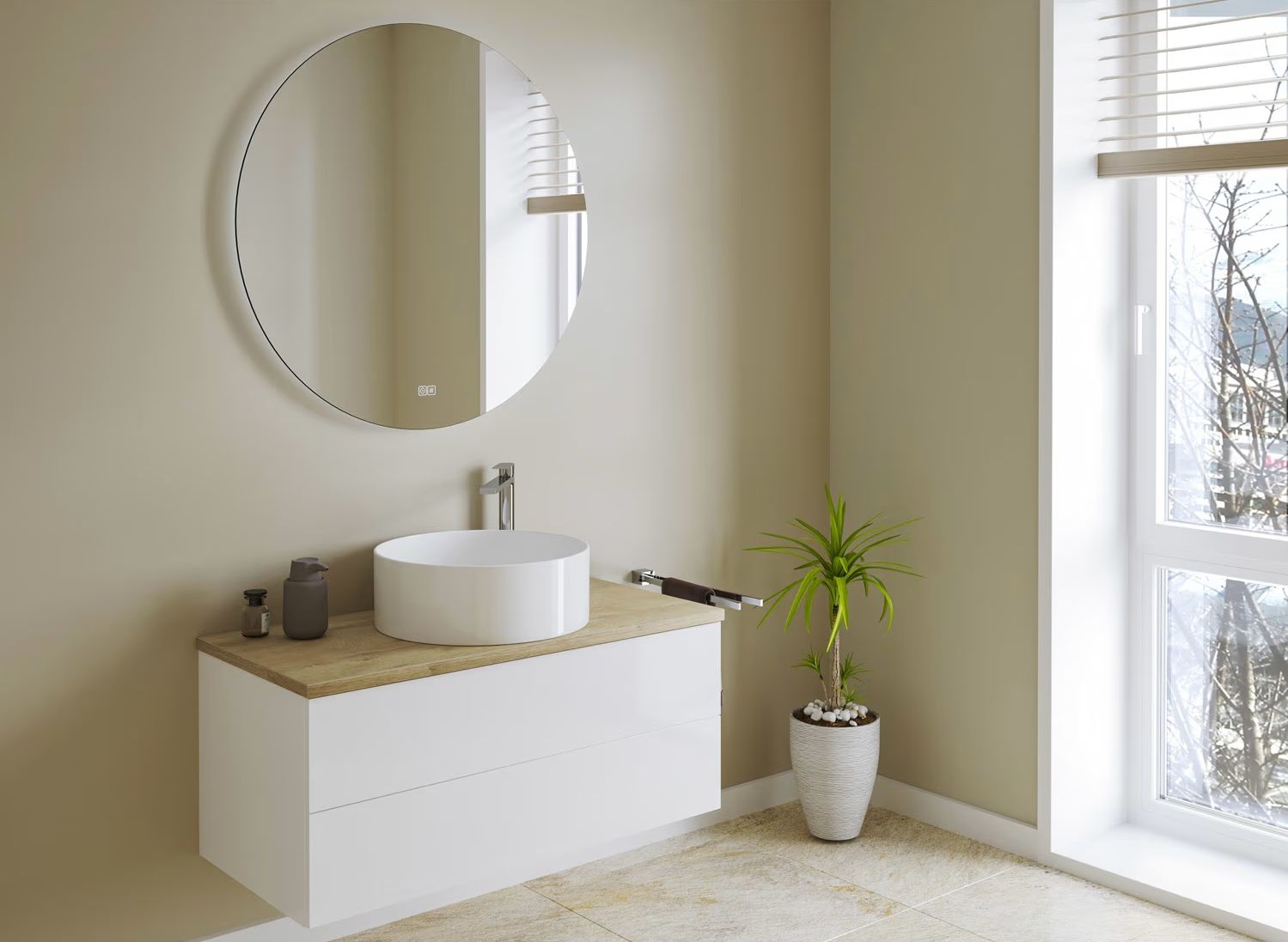 Kronenbach Cube szafka z blatem 101x48,7x44,5 cm podumywalkowa wisząca biały połysk-jasny dąb KBWTKOWTL1012WHGH