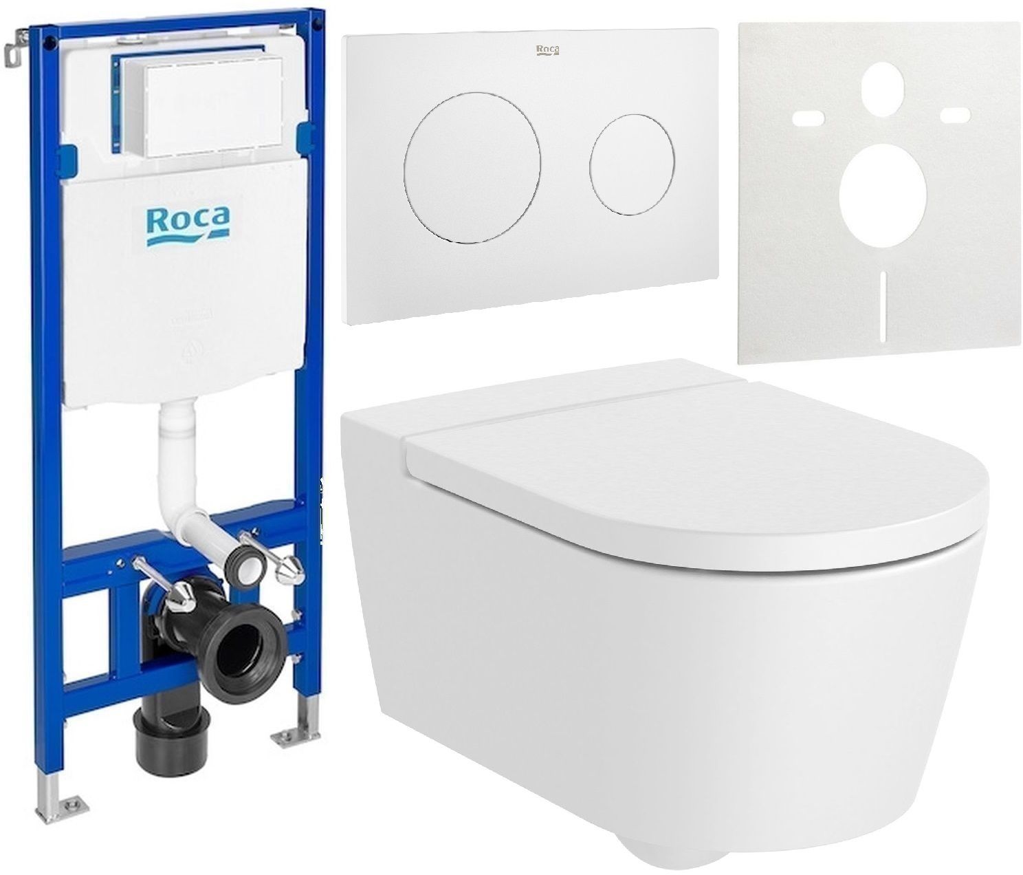 Zestaw Roca Inspira Round miska WC wisząca Rimless z deską sedesową wolnoopadającą i stelaż podtynkowy Duplo One z przyciskiem ... - Wysyłka w 24h