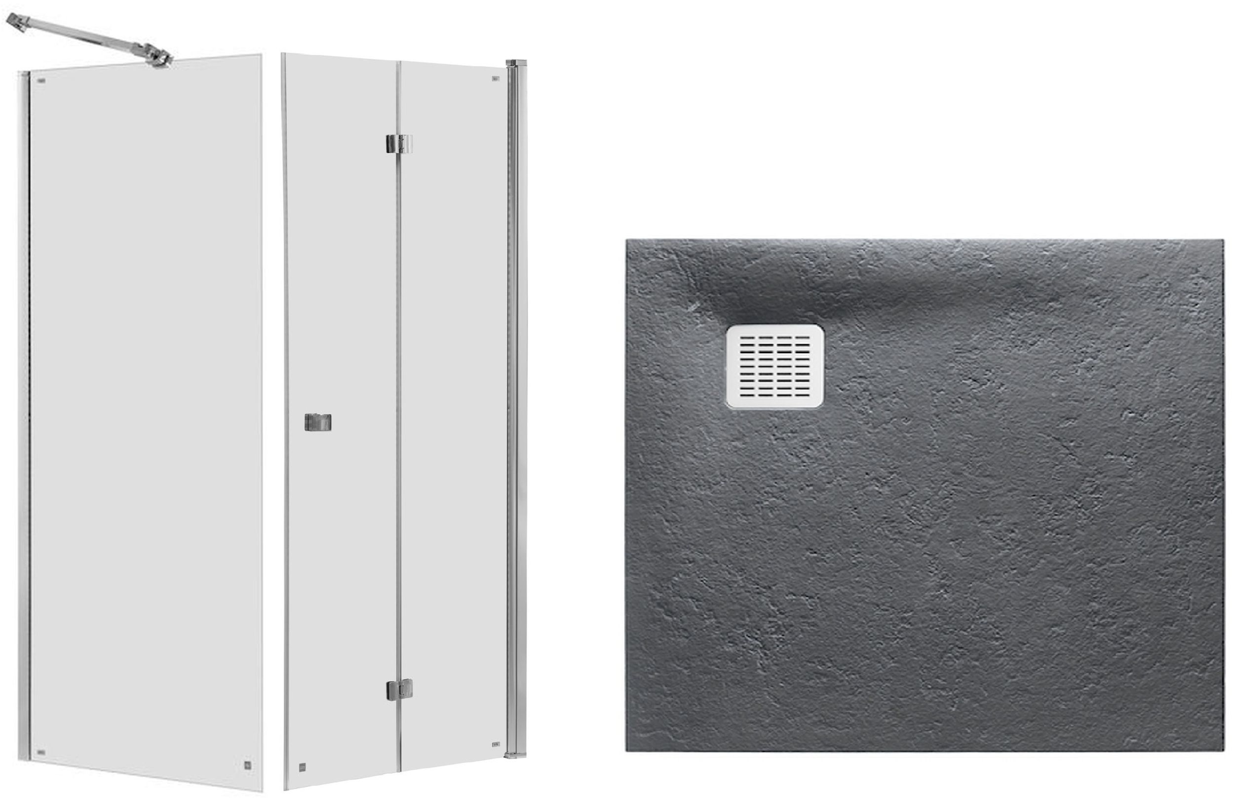 Zestaw Roca Capital kabina prysznicowa 80x80 cm kwadratowa MaxiClean z brodzikiem Terran szary łupek (AM4508012M, AM4408012M, ...