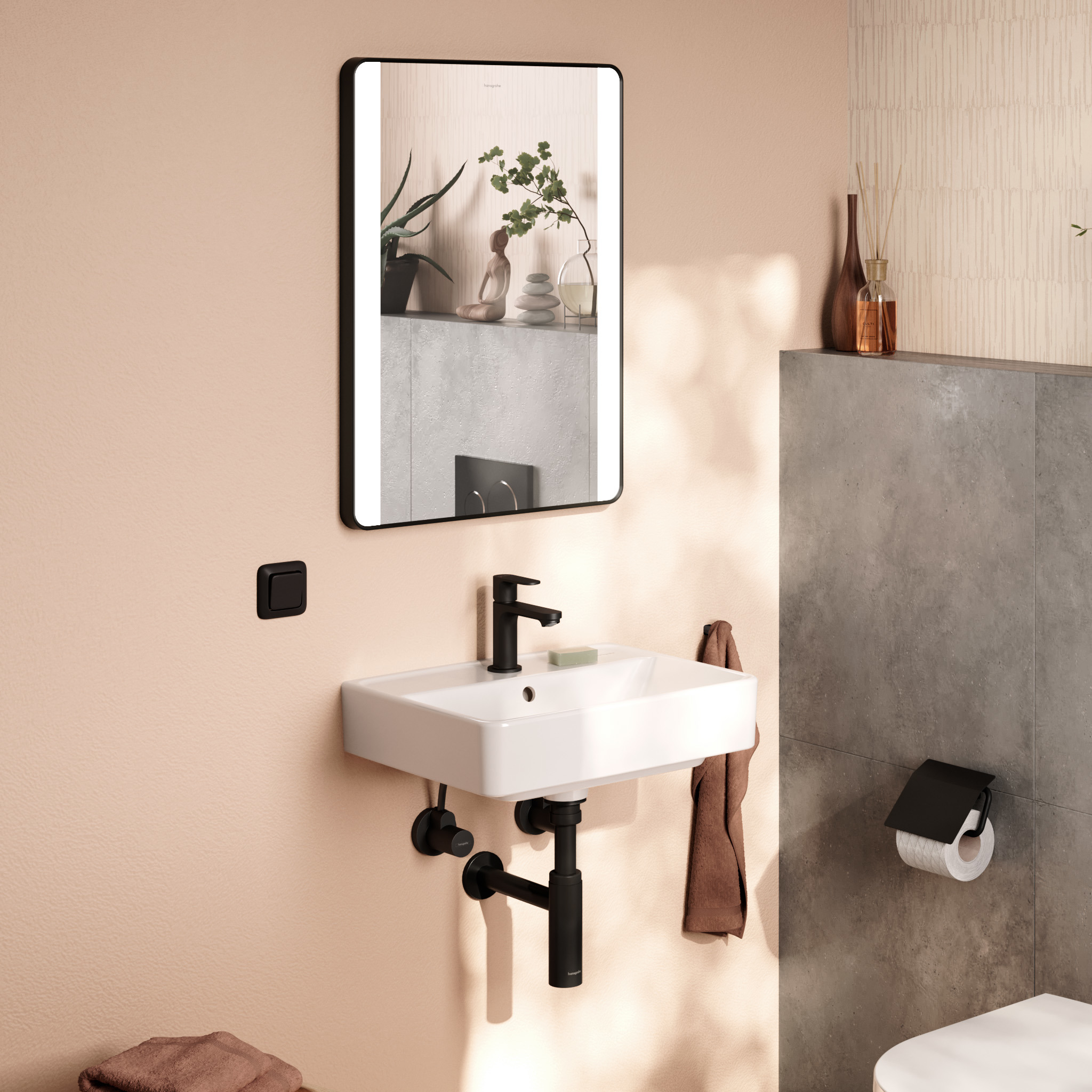 Hansgrohe Xarita Lite Q lustro 50x70 cm prostokątne z oświetleniem czarny mat 54961670