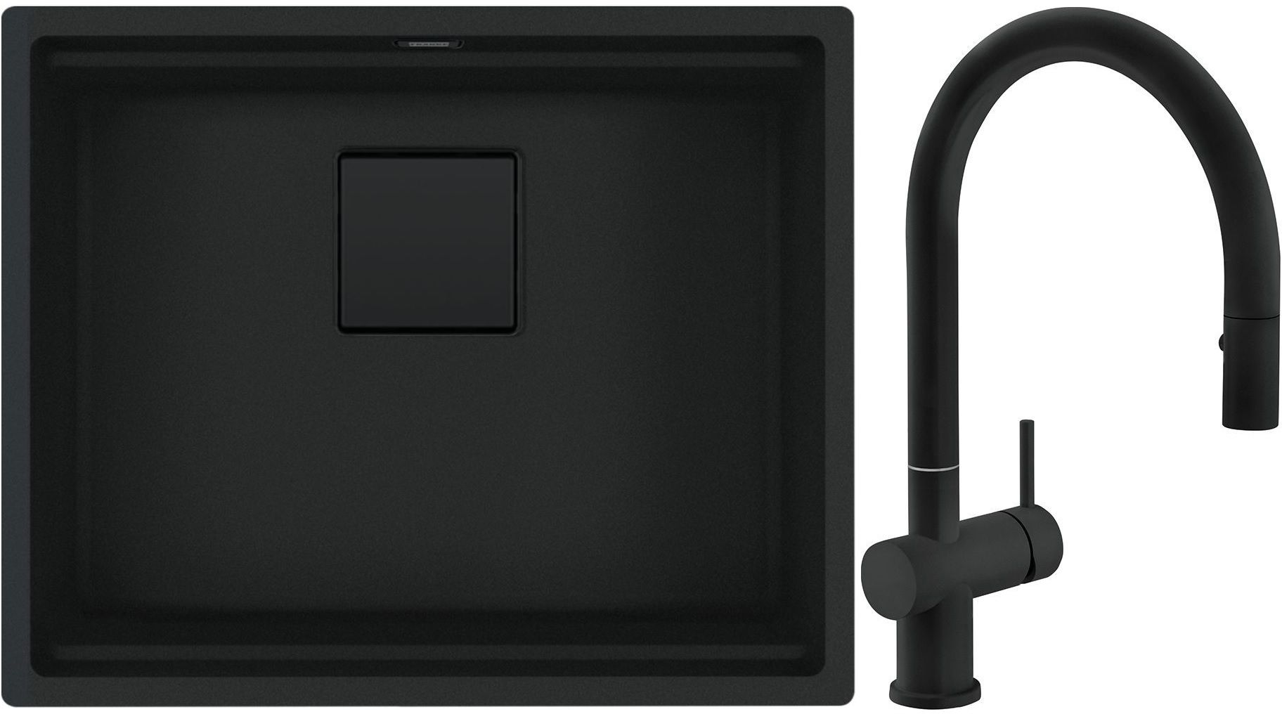 Franke Kanon KNG 110-52 zlewozmywak 56x46 cm Fragranite czarny mat z baterią kuchenną Active Neo czarny mat (1250721150, 1150653404)