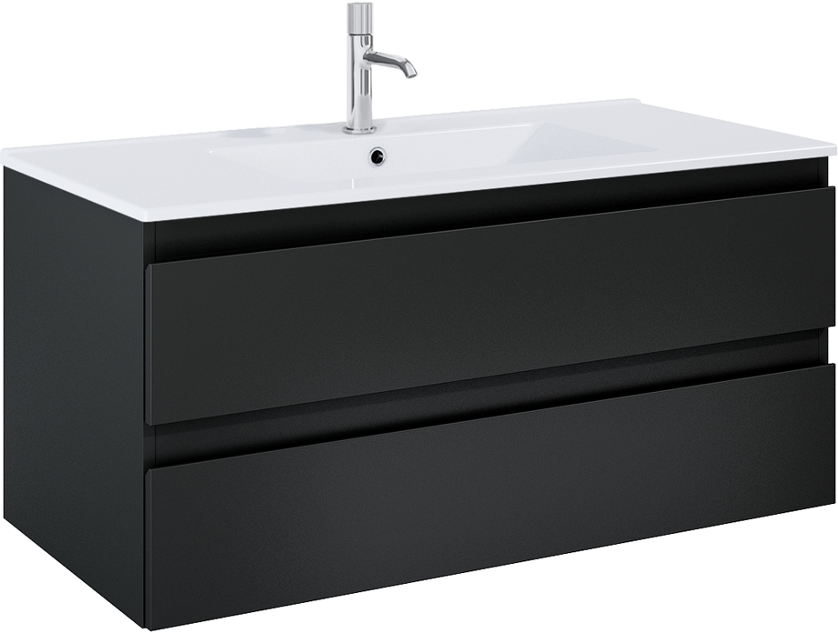 Oltens Vernal szafka 100 cm podumywalkowa wisząca z umywalką czarny mat/ biały połysk 68463300 - Wysyłka w 24h