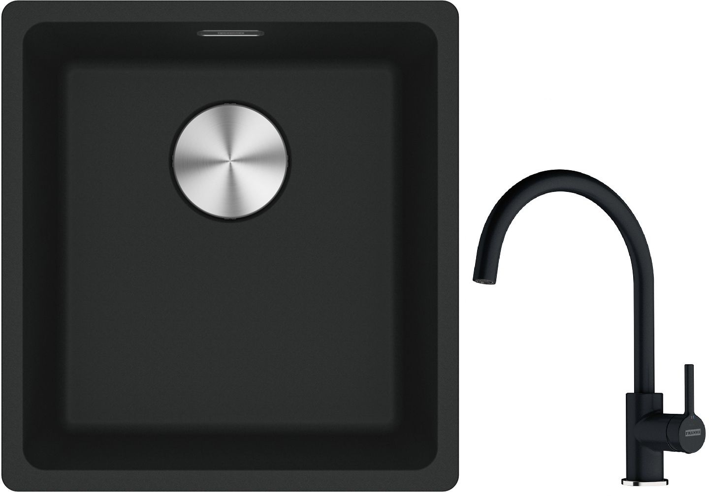 Franke Maris MRG 110-37 zlewozmywak 40x37 cm Fragranite czarny mat z baterią kuchenną Lina onyx (1250687248, 1150626020)